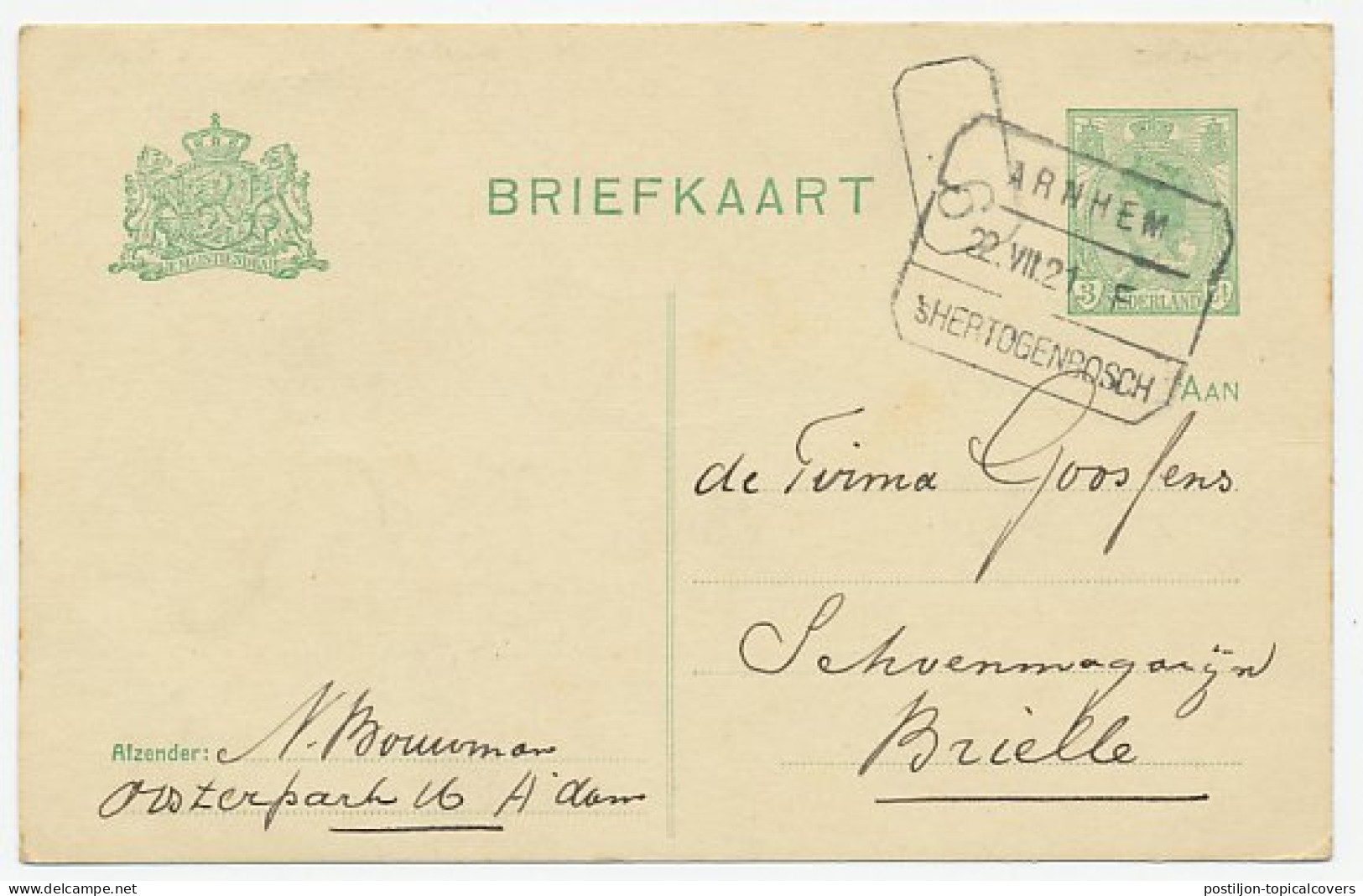Treinblokstempel : Arnhem - S Hertogenbosch F 1921 - Ohne Zuordnung