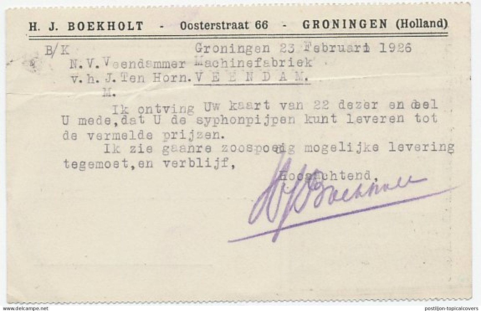 Firma Briefkaart Groningen 1926 - Appendages - Non Classés