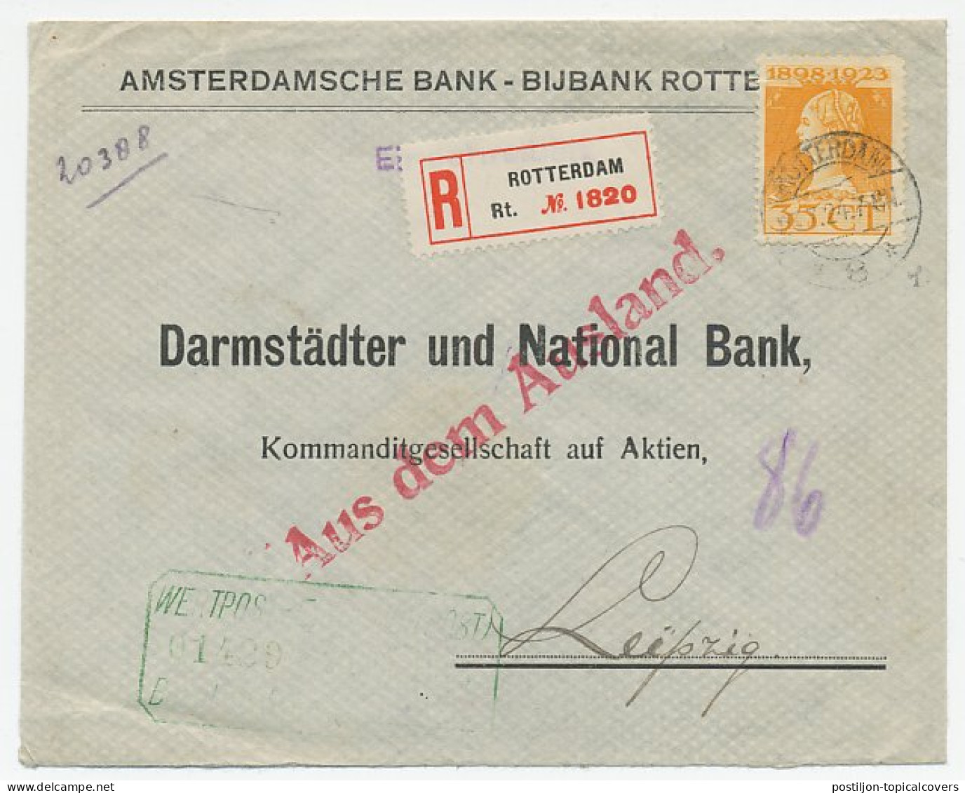 Em. 1923 Aangetekend Rotterdam - Duitsland - Ohne Zuordnung