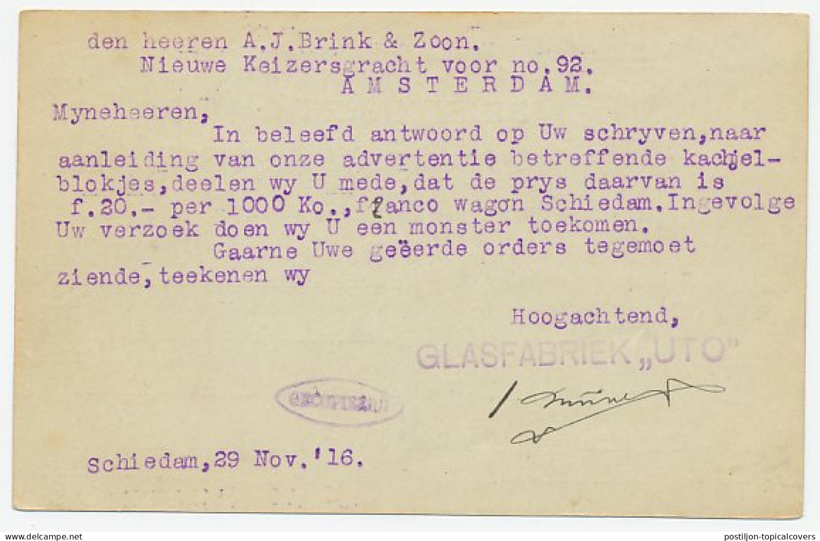Briefkaart G. 90 Particulier Bedrukt Schiedam 1916 - Ganzsachen