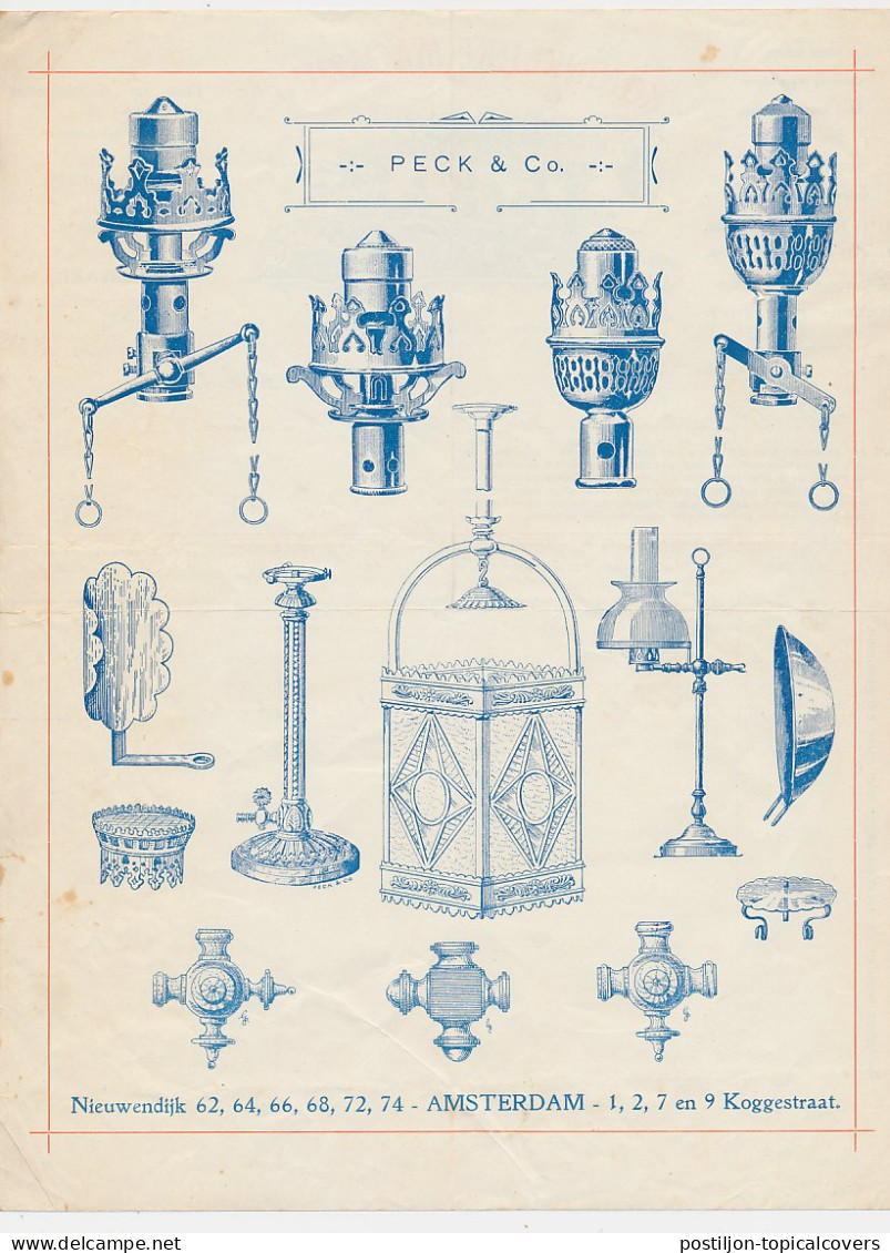 Nota Amsterdam 1909 - Peck & Co. Metaalwaren - Lampen Etc. - Holanda