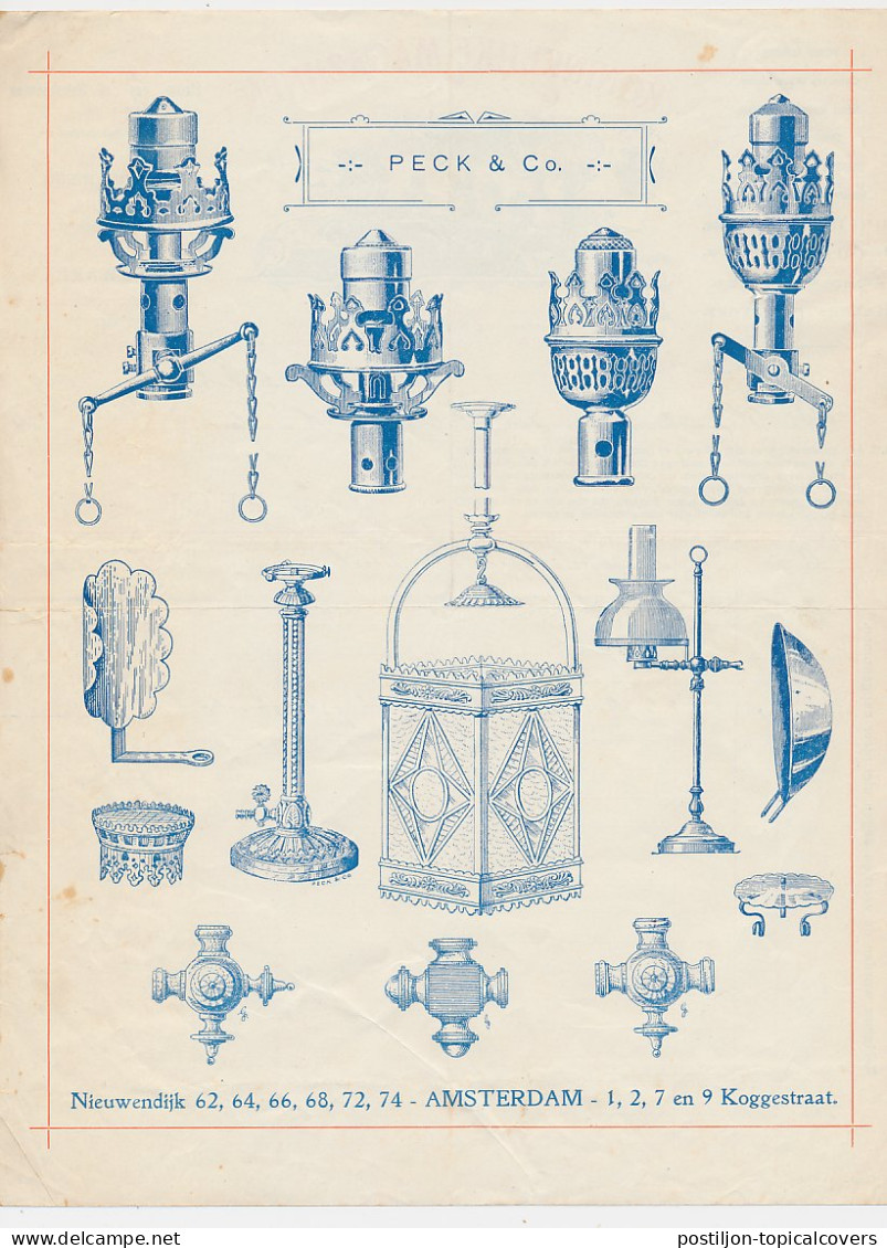 Nota Amsterdam 1909 - Peck & Co. Metaalwaren - Lampen Etc. - Pays-Bas