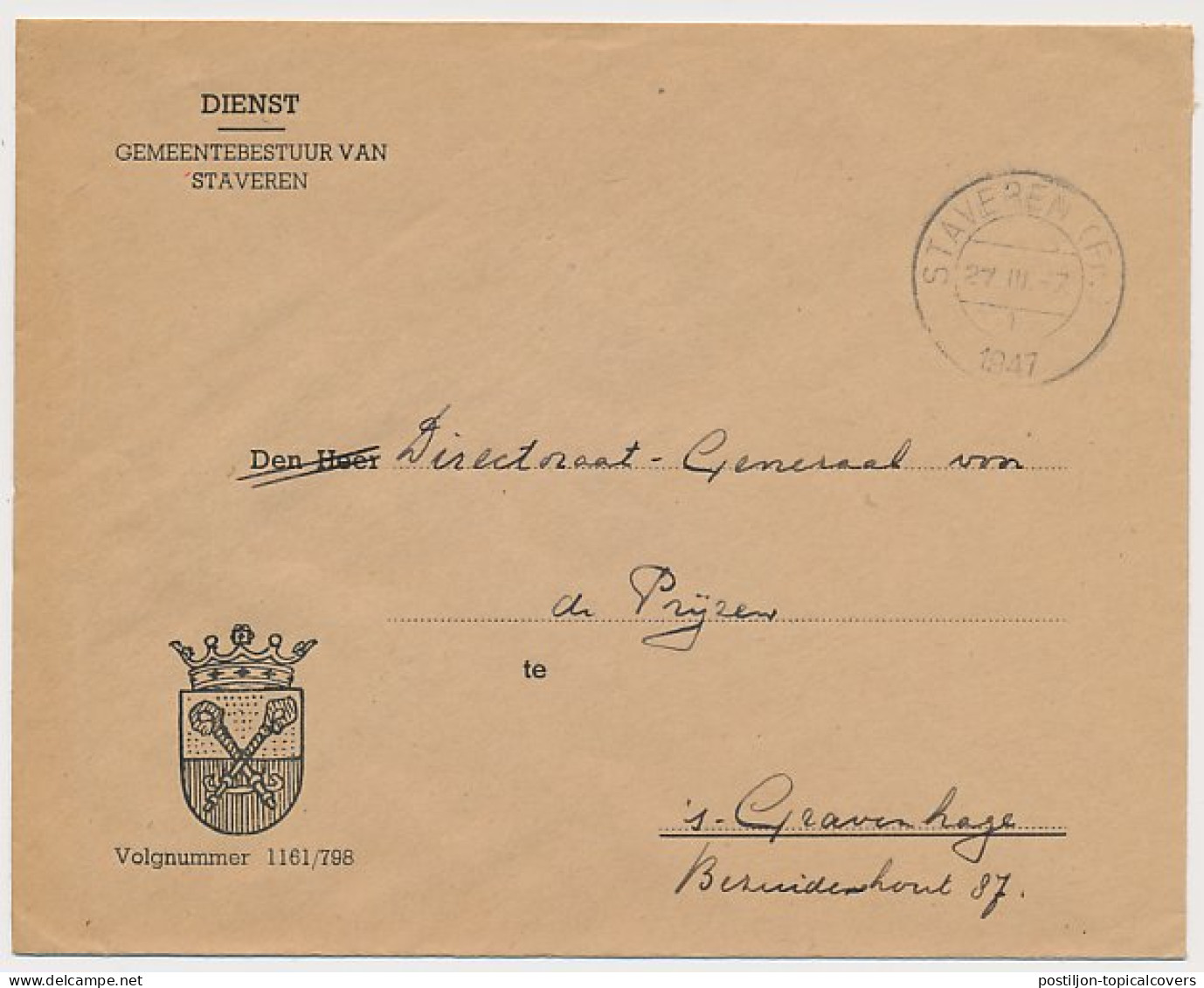 Envelop Gemeente Staveren 1947 - Zonder Classificatie
