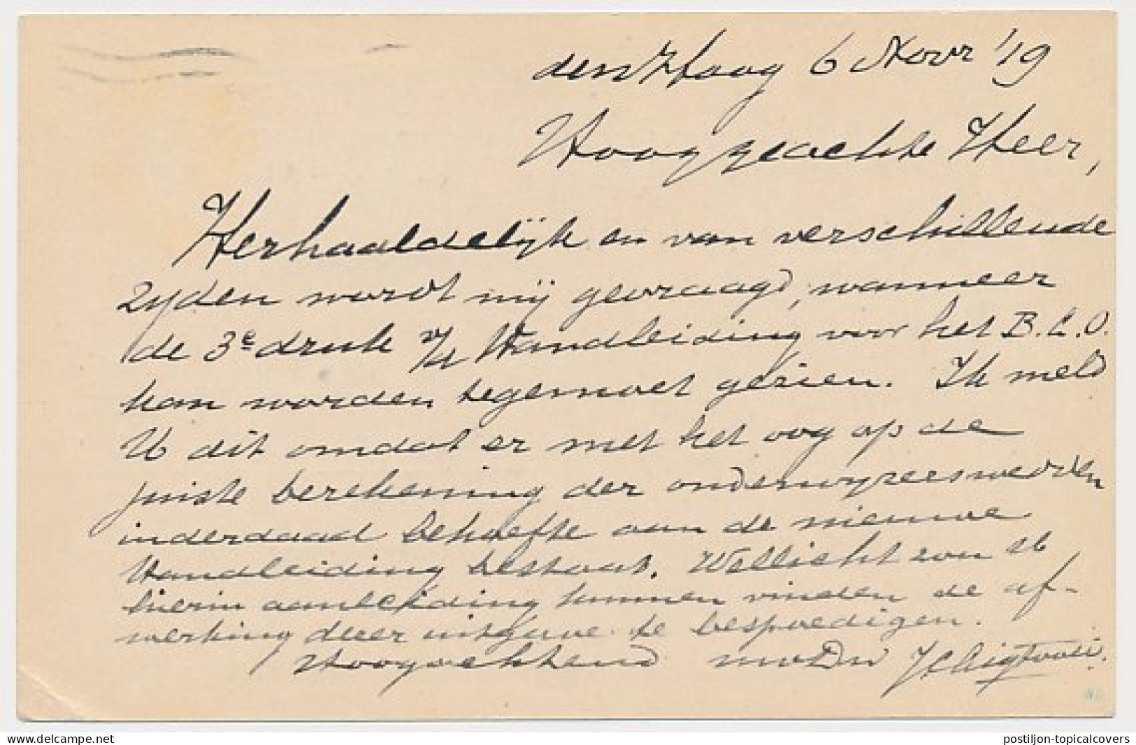 Briefkaart G. 88 A I / Bijfrankering Den Haag - Alphen 1919 - Interi Postali