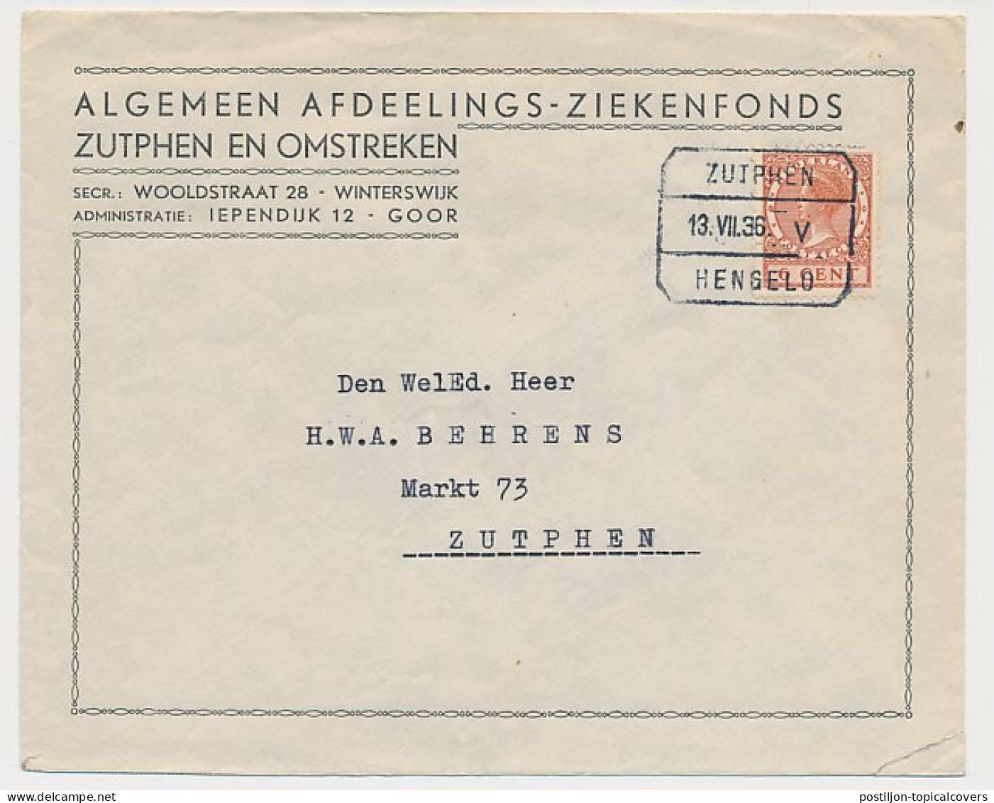 Treinblokstempel : Zutphen - Hengelo V 1936 ( Goor ) - Non Classés