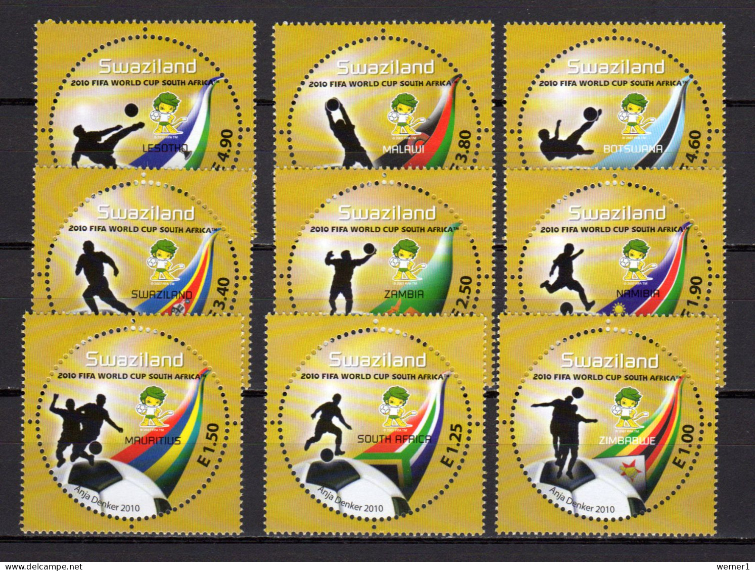 Swaziland 2010 Football Soccer World Cup Set Of 9 MNH - 2010 – Zuid-Afrika