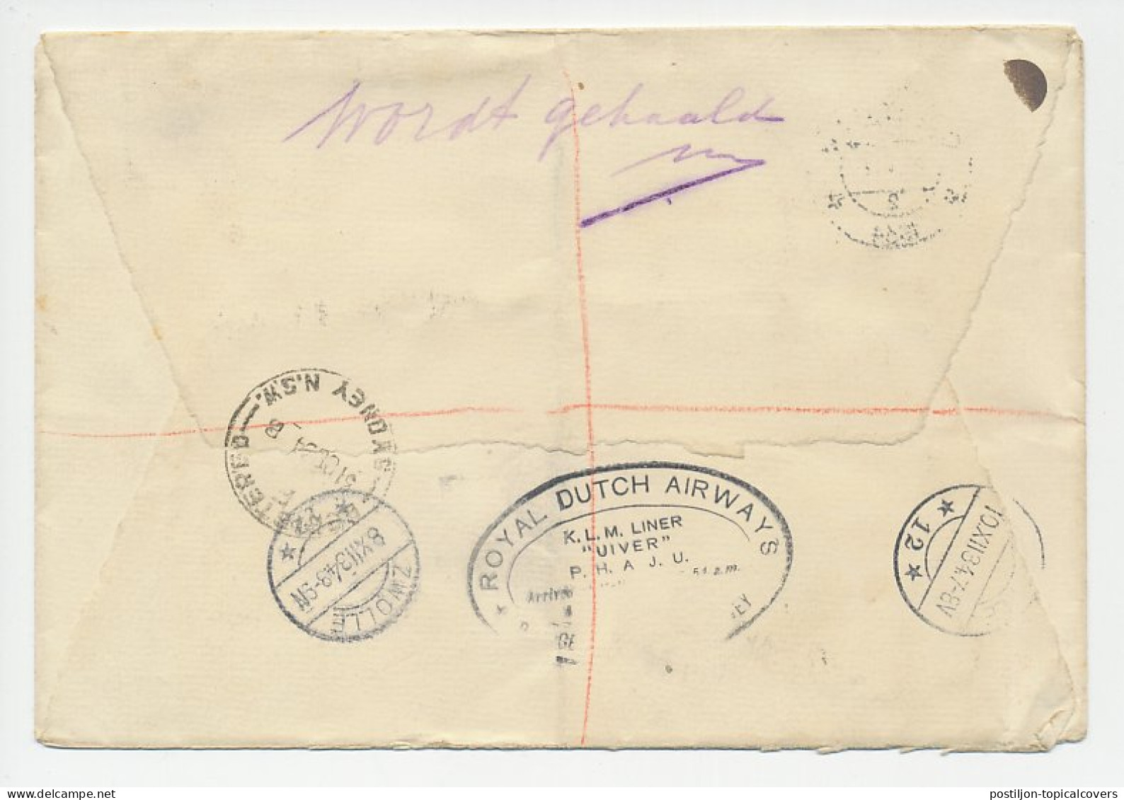VH B 99 Australie - Zwolle 1934 - Verzamelenvelop KLM Agent - Unclassified