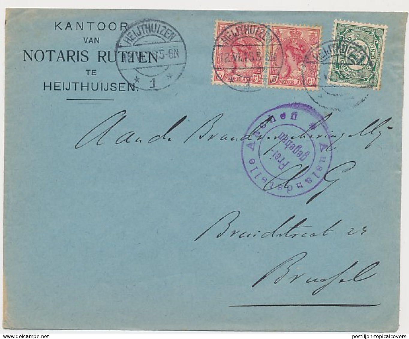 Envelop Heythuysen 1915 - Notaris - Censuur WOI - Ohne Zuordnung