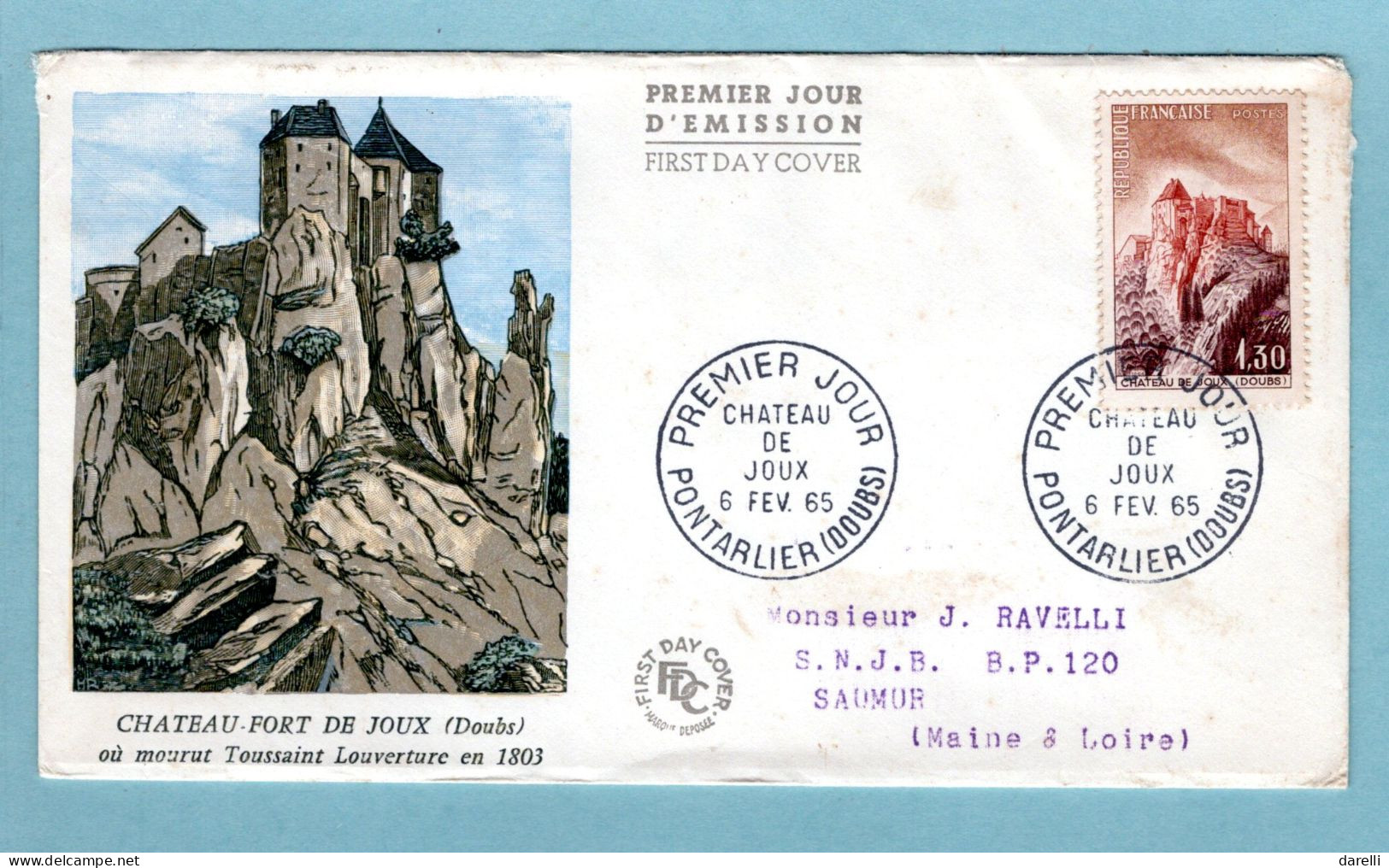 FDC France 1965 - Château De Joux - YT 1441 - Pontarlier - 1960-1969