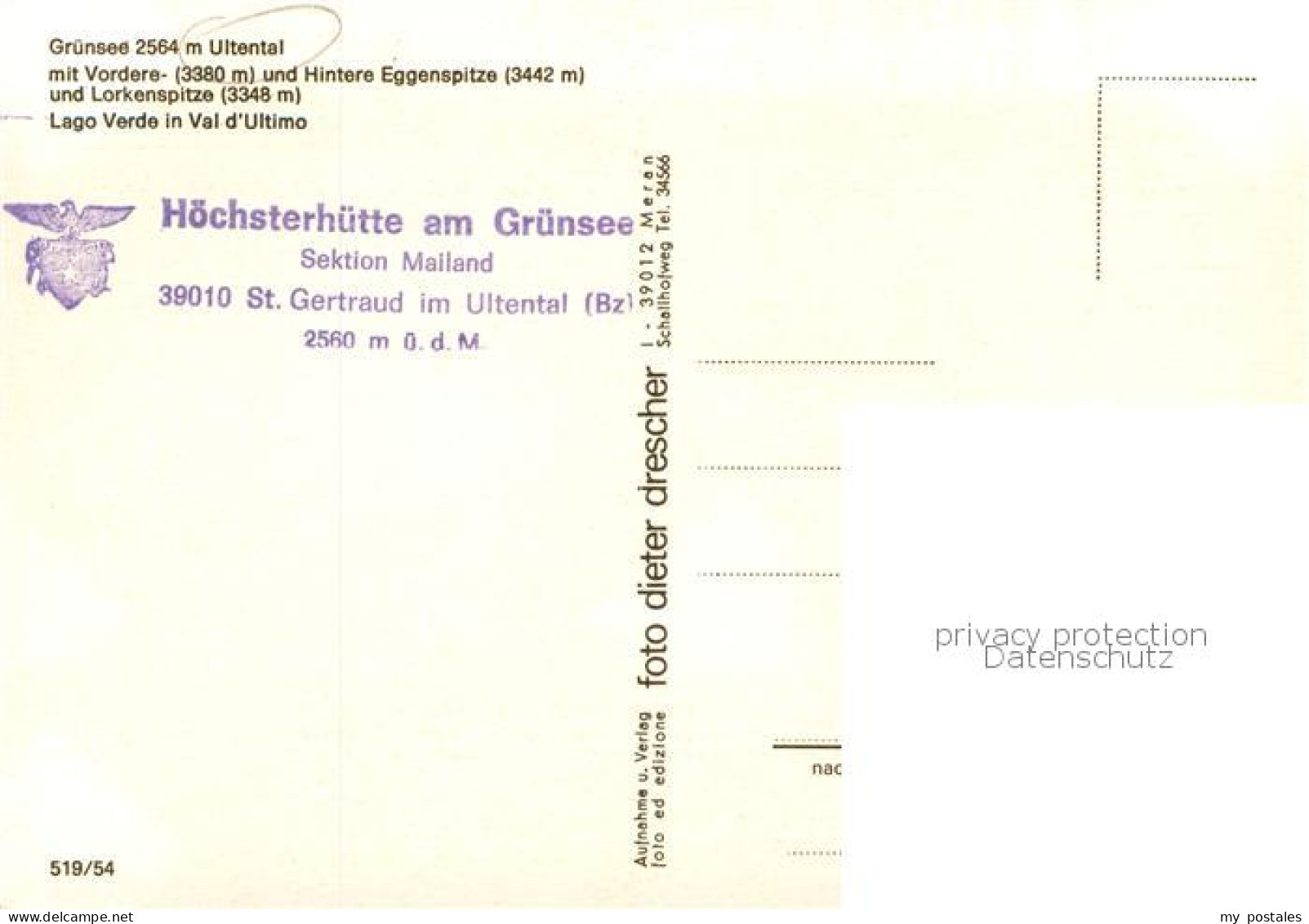 73789784 Ultental IT Gruensee M. Vordere - U. Hintere Eggenspitze U. Lorkenspitz - Autres & Non Classés