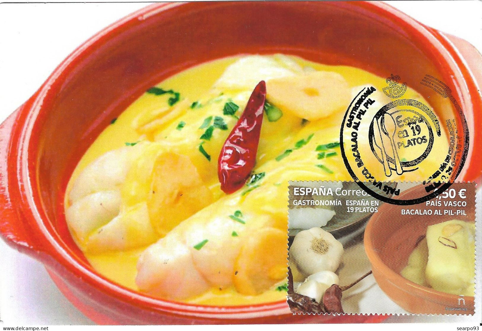 SPAIN. MAXICARD FIRST DAY. GASTRONOMY, BACALAO AL PIL PIL. 2022 - Cartoline Maximum