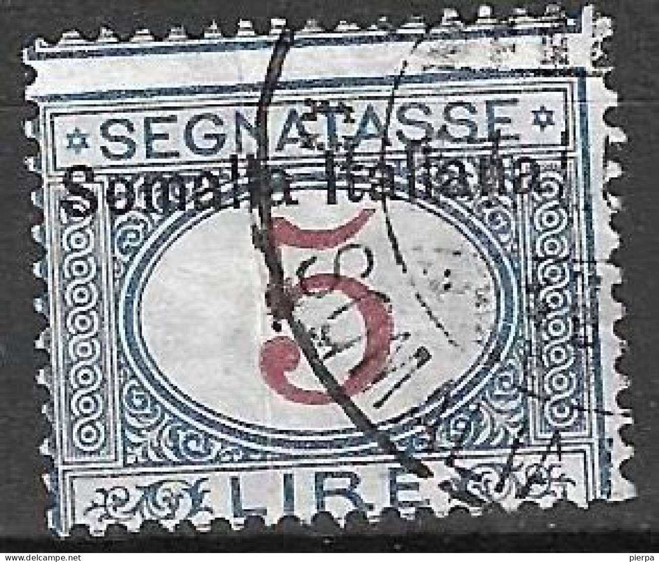 SOMALIA  - 1909 - SEGNATASSE - LIRE 5 - USATO (YVERT TX 21A - MICHEL PD 21 I - SS SG 21) - Somalië