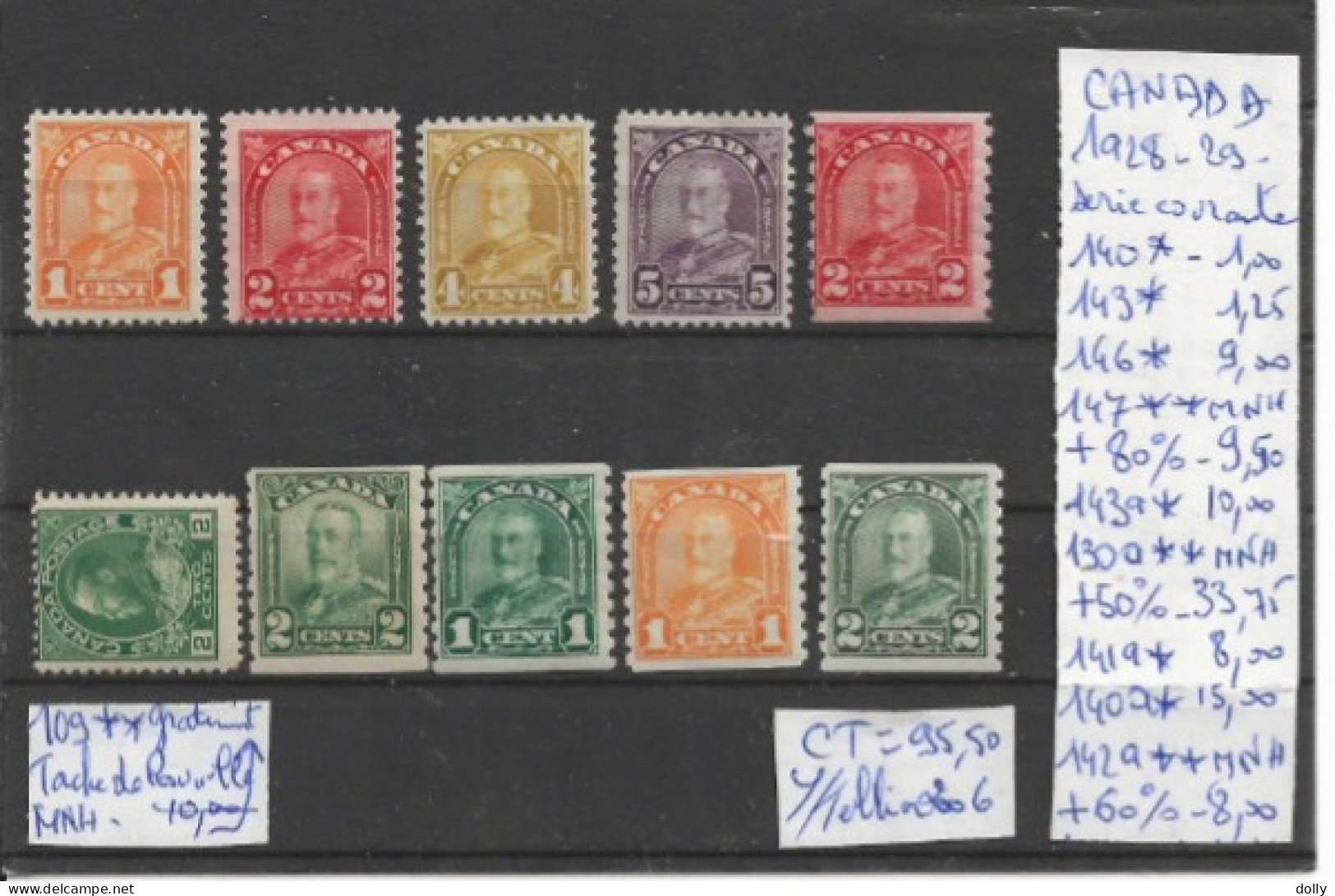 TIMBRE DU CANADA NEUF **/* DE 1928A1929 Nr VOIR SUR PAPIER AVEC TIMBRES COTE 95.50  € - Unused Stamps