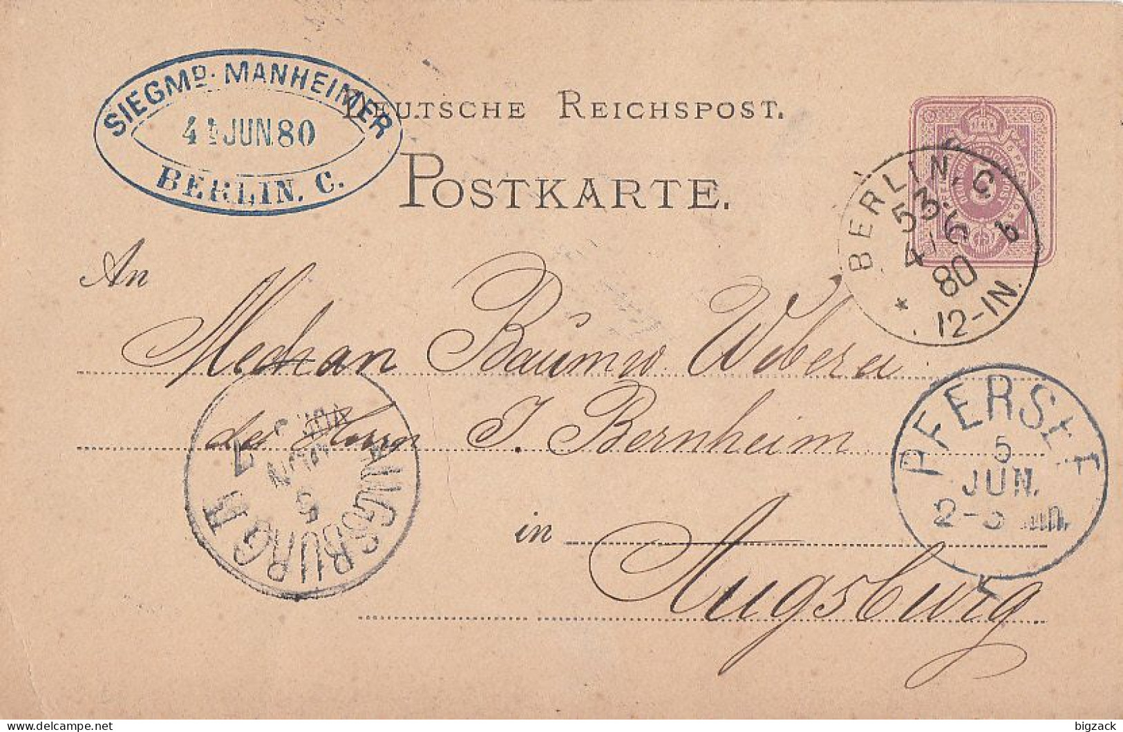 DR Ganzsache K1 Berlin.C.53 4.6.80 Gel. Nach Augsburg - Storia Postale