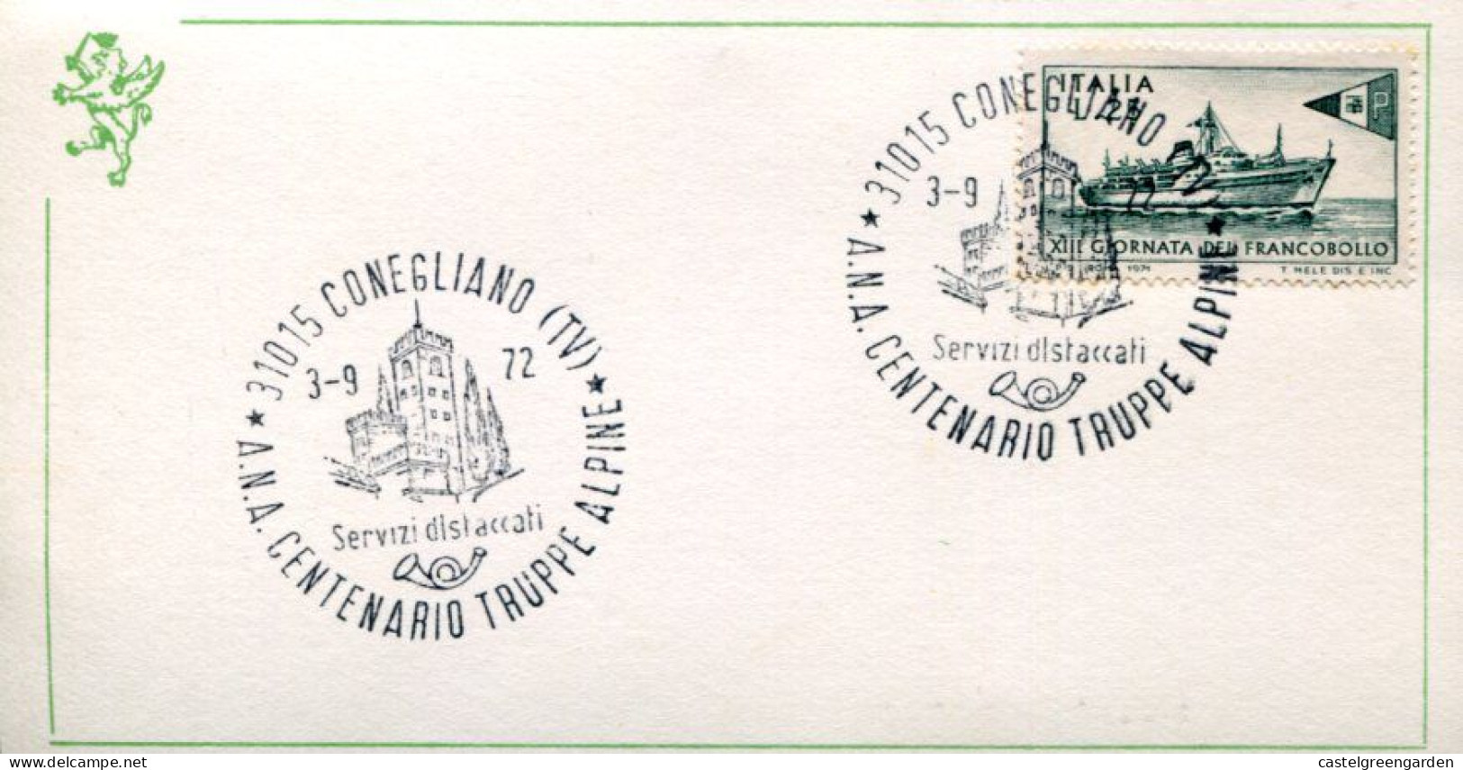 X0240 Italia Special Postmark 1972 Conegliano, Alpini Centenary - Non Classés