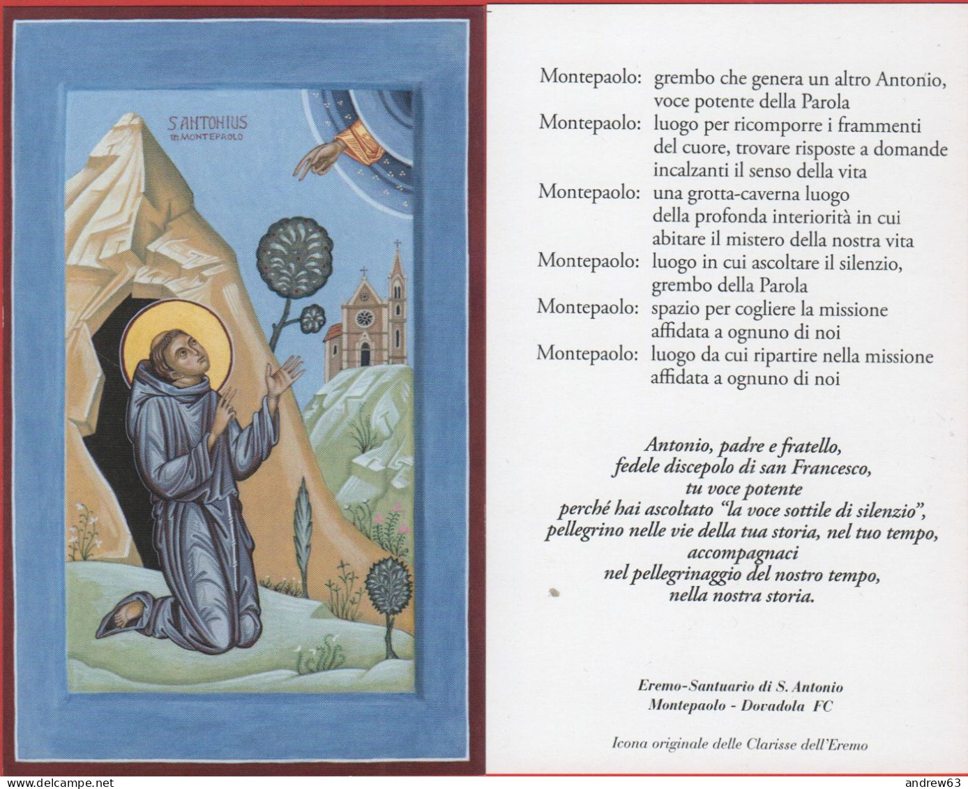 Santino - Holy Card - Eremo Santuario Di Sant'Antonio - Montepaolo Di Dovadola - Images Religieuses