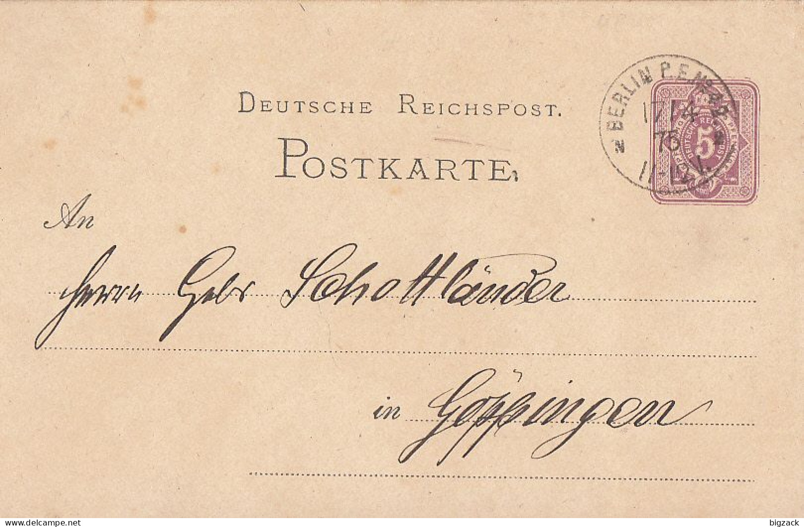 DR Ganzsache K1 Berlin P.E.Nr.42 17.4.75 Gel. Nach Göppingen - Briefe U. Dokumente