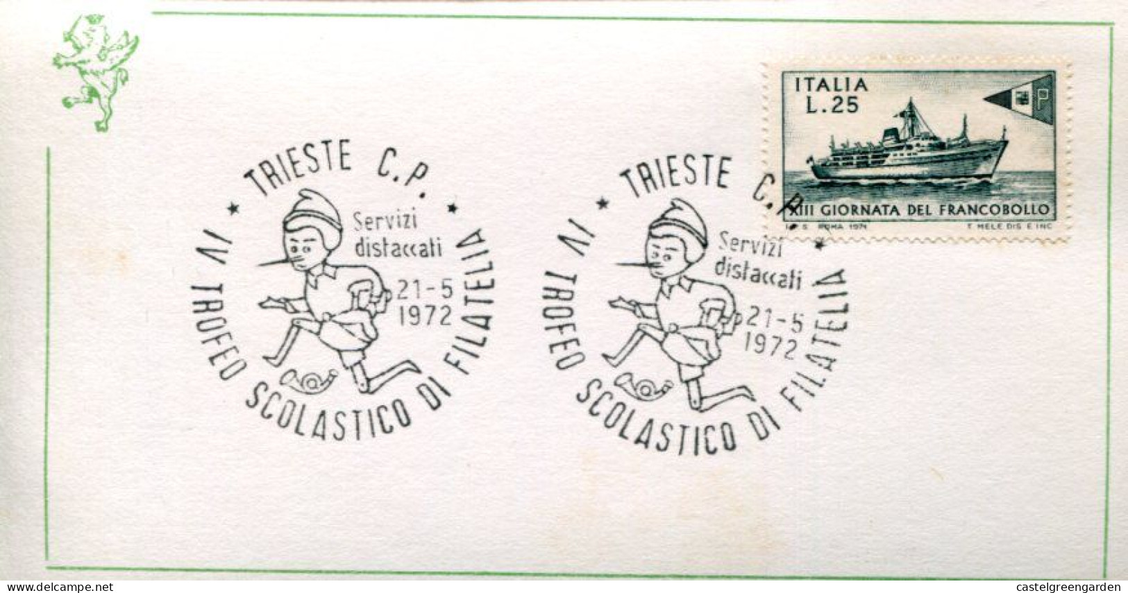 X0242 Italia Special Postmark 1972 Trieste. Trofeo Scolastico Filatelia,  Showing  Pinocchio - Non Classés
