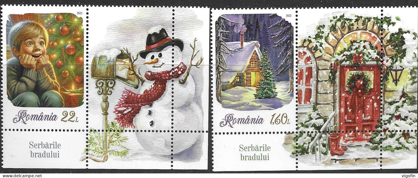 RO 2023-NEW YEAR, ROMANIA 2v+Lables, MNH - Unused Stamps