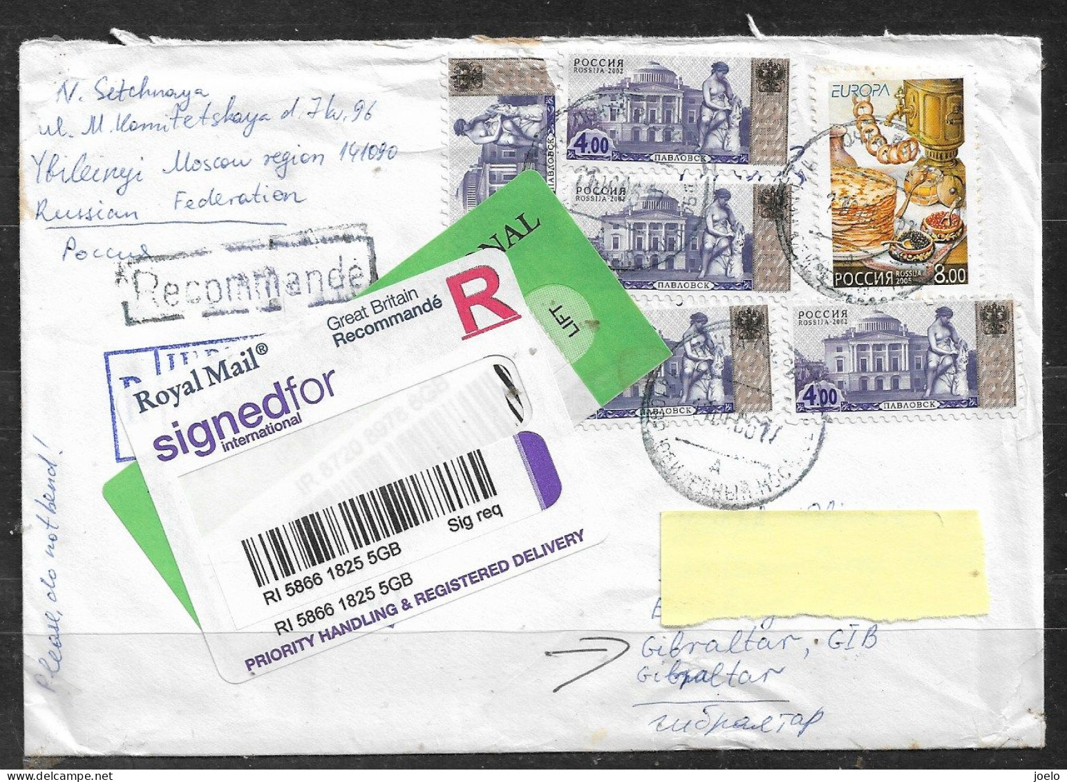 RUSSIA 2005 REGISTERED COVER TO GIBRALTAR - Storia Postale