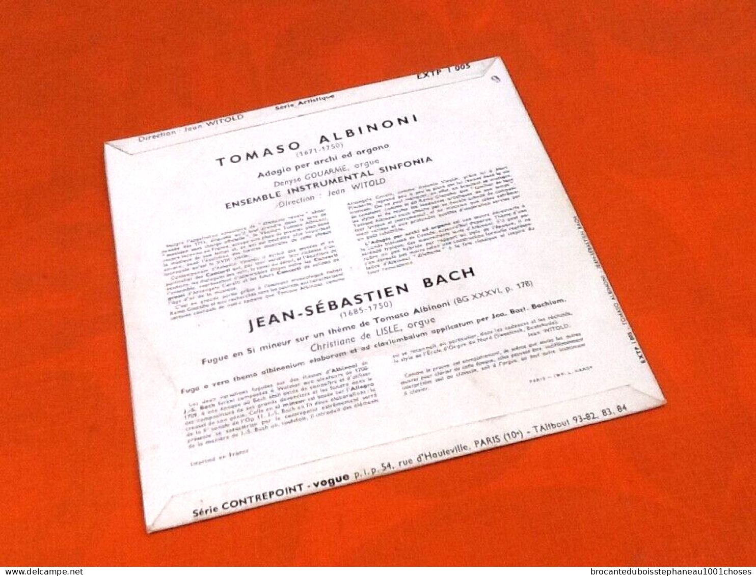 Vinyle 45 Tours  Tomaso Albinoni Et Jean Sébastien Bach   Adagio Per Archi Ed Organo - 45 Rpm - Maxi-Single