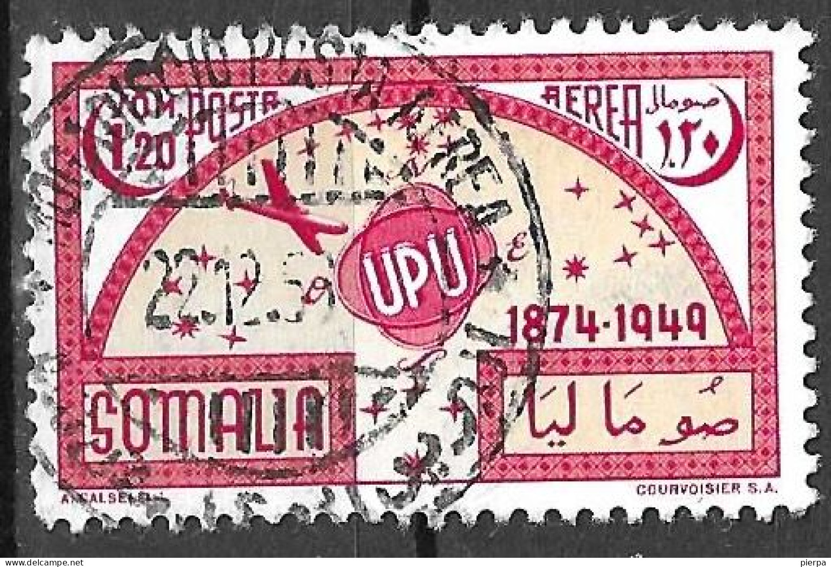 SOMALIA  - 1953 - POSTA AEREA - U.P.U. -  LIRE 1,20 - USATO (YVERT AV 47 - MICHEL 288 - SS A 20) - Somalia (AFIS)