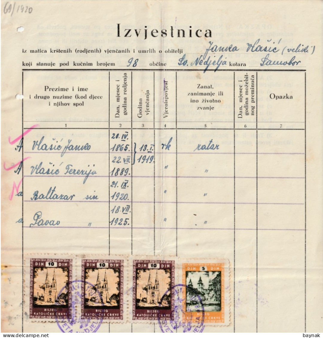 CROATIA  --  NDH  - NEZAVISNA DRZAVA HRVATSKA -   SV. NEDJELJS -   TAX STAMP  - 4 X  BILJEG KATOLICKE CRKVE - 5, 10 Kn - Historical Documents