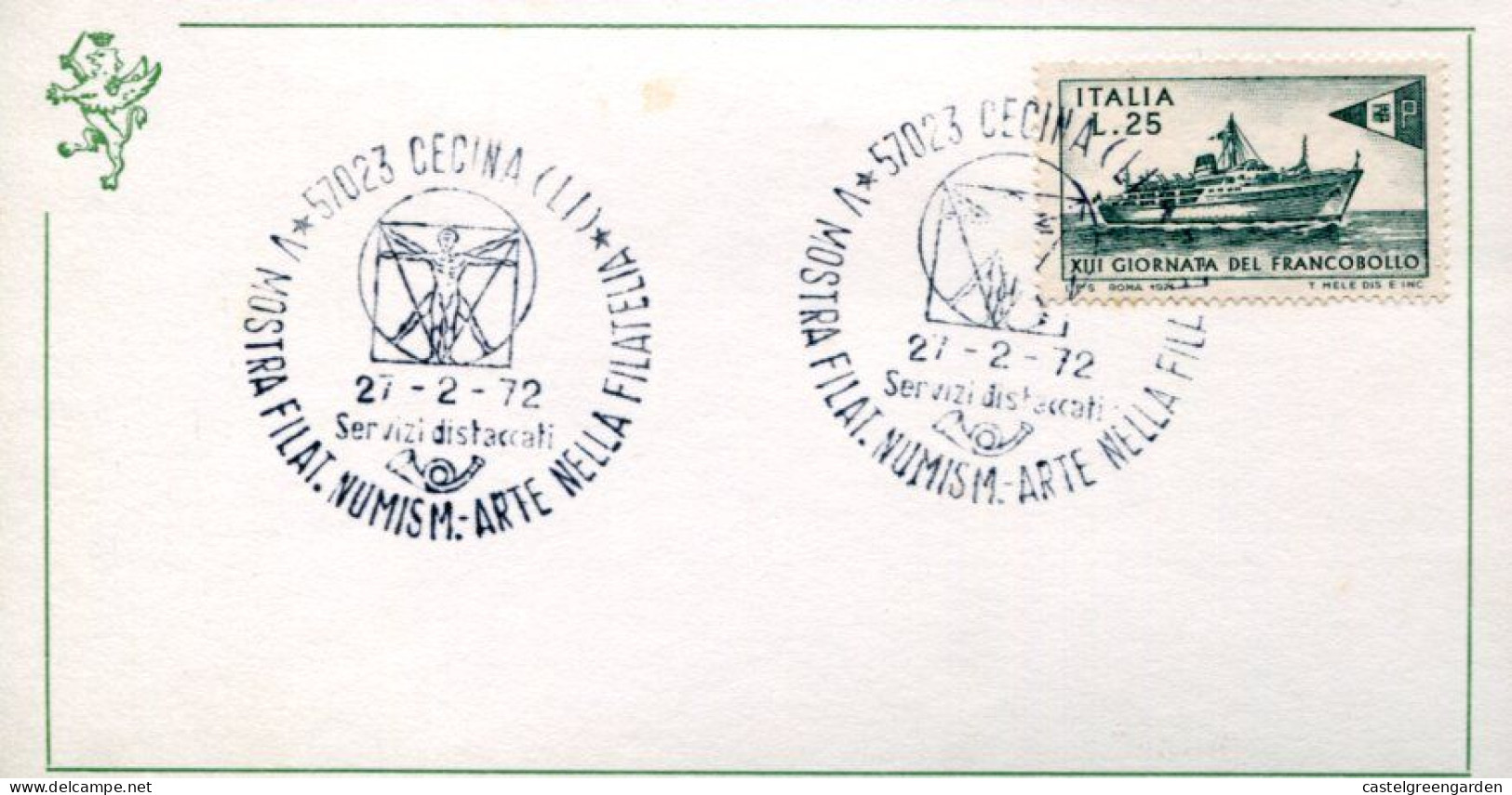 X0244 Italia Special Postmark 1972 Cecina, Leonardo Da Vinci Dimension Of The Man - Otros & Sin Clasificación