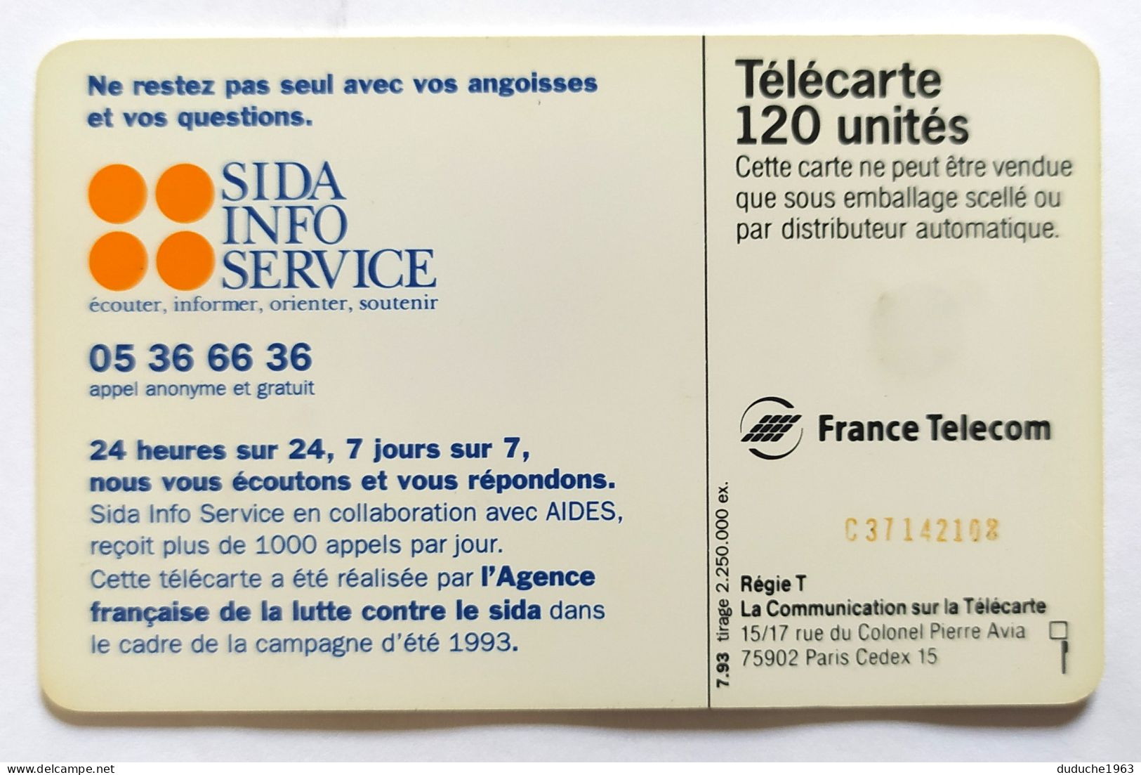Télécarte France - Sida Info Service - Zonder Classificatie