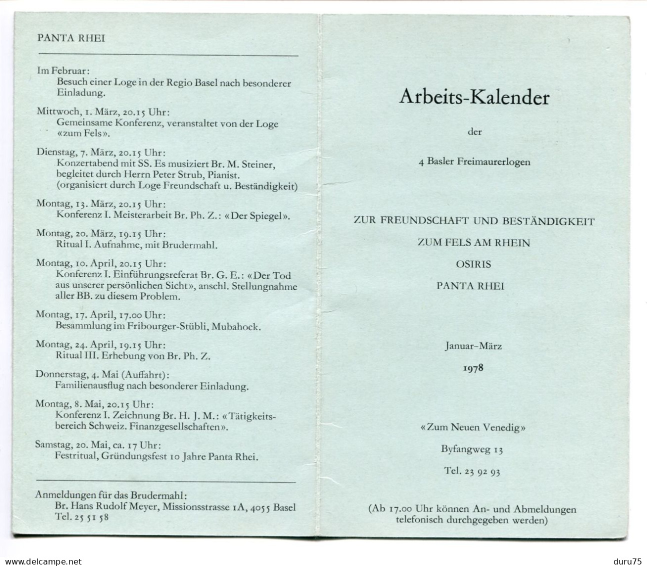 ALLEMAGNE Petit Dépliant 4 Volets ( Loge Franc Maçon Allemand ) Arbeits Kalender 1978 4 Basler Freimaurerlogen - Religion & Esotérisme