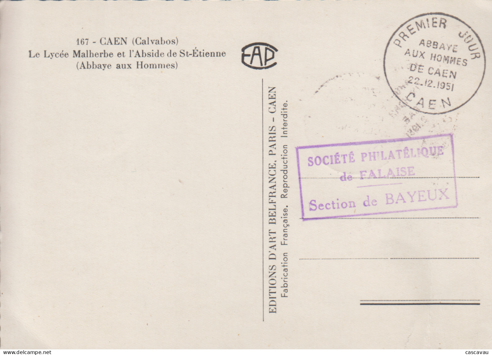 Carte  Maximum  1er   Jour     FRANCE     Abbaye  Aux  Hommes    CAEN    1951 - 1950-1959