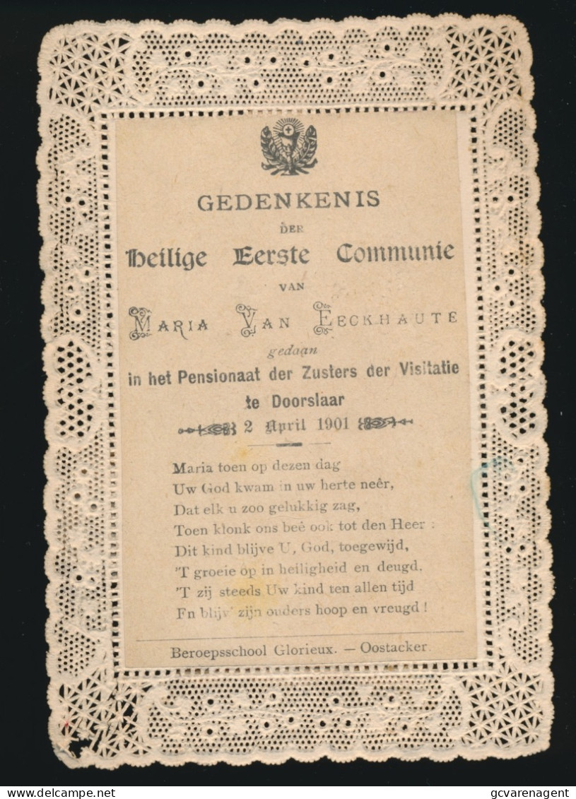 H.PRENTJE. IMAGE PIEUSE. EERSTE  COMMUNION 1901 DOORSLAAR. . COLLAGE.  11,5 X 12 CM.   ZIE AFBEELDINGEN - Comunión Y Confirmación