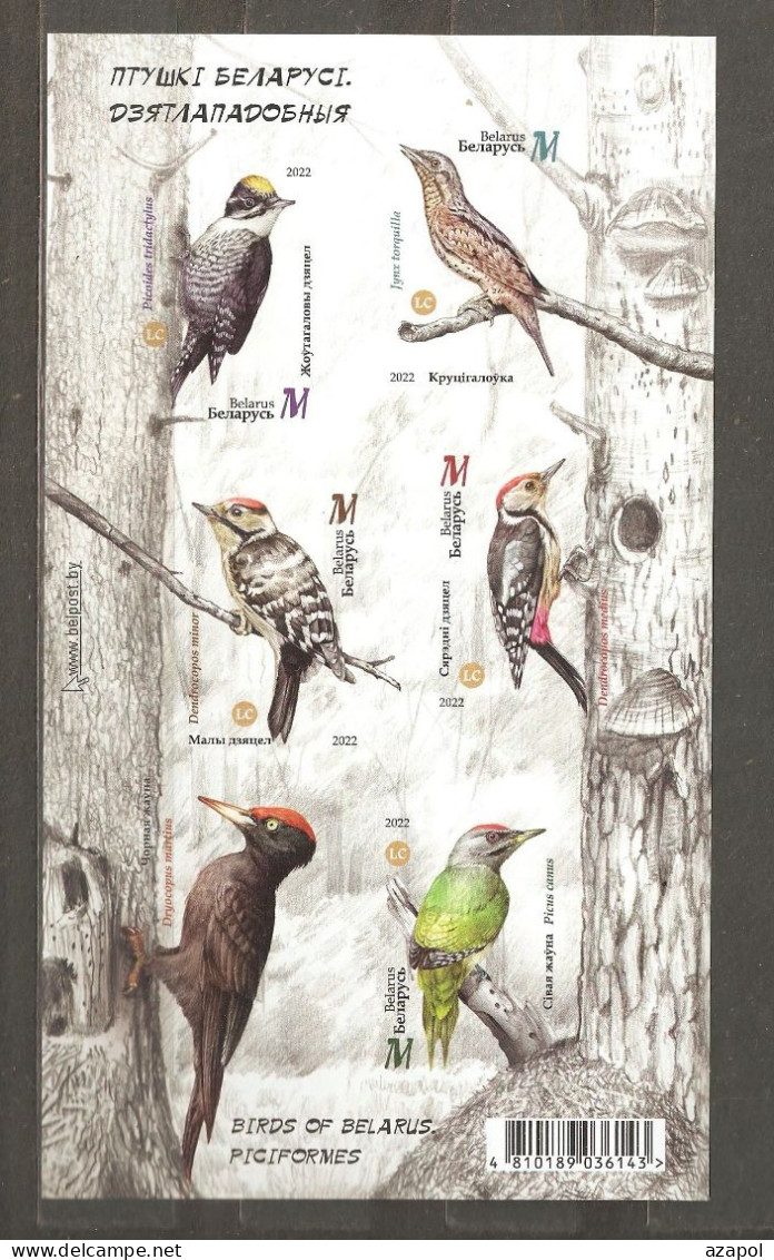 Belarus: Mint Imperforated Block, Birds - Woodpeckers, 2022, Mi#Bl-217, MNH. - Belarus