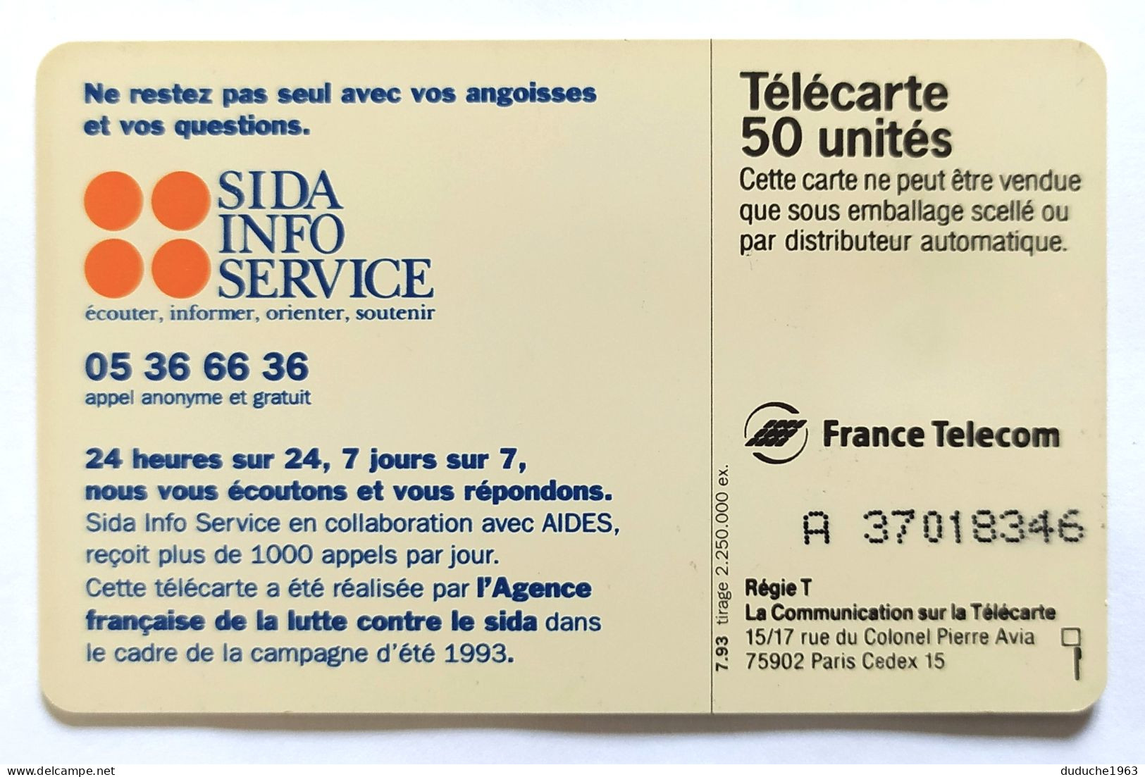 Télécarte France - Sida Info Service - Non Classificati