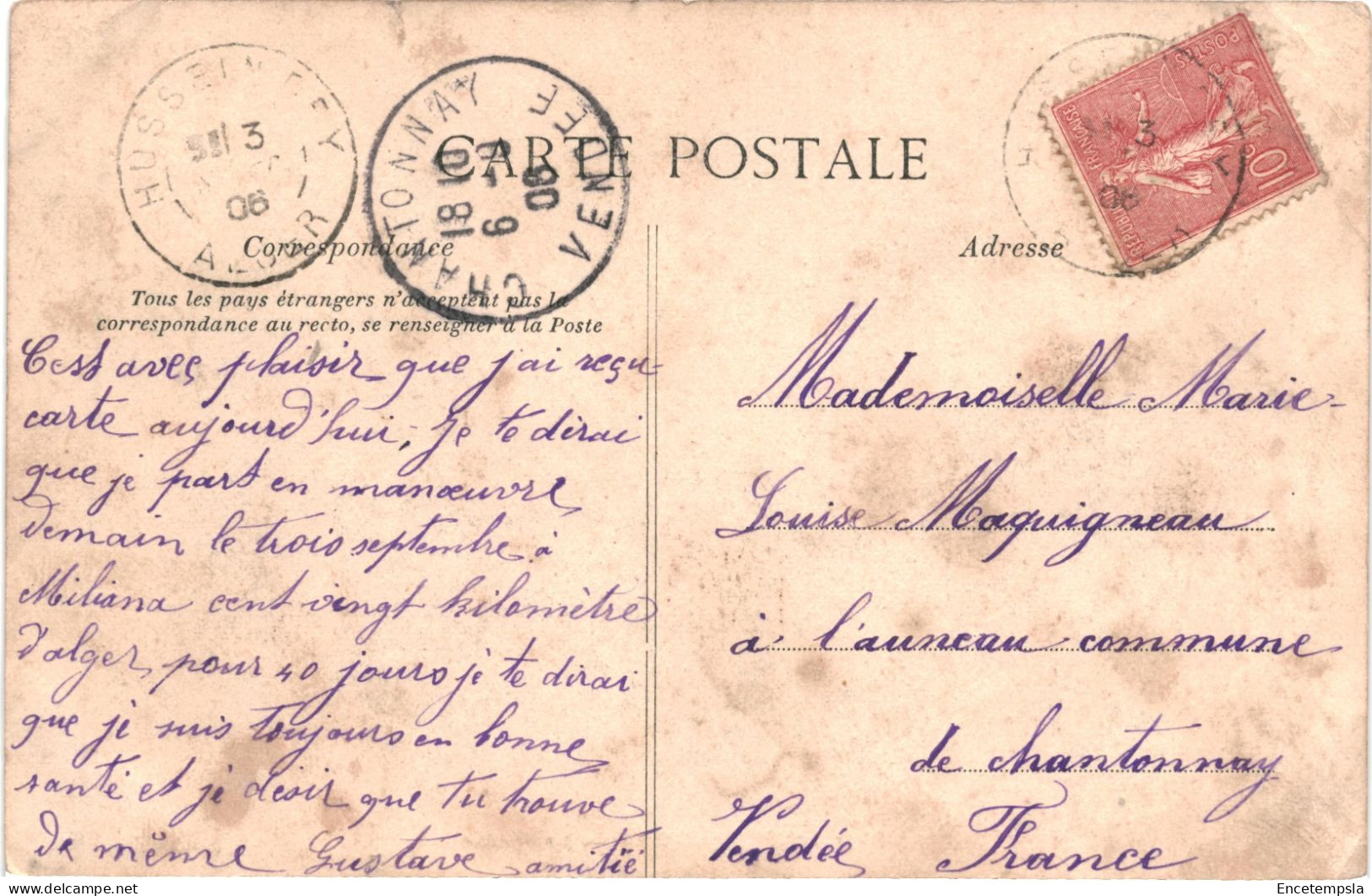 CPA Carte Postale Algérie Hussein Dey La Mairie 1906  VM80121ok - Algerien