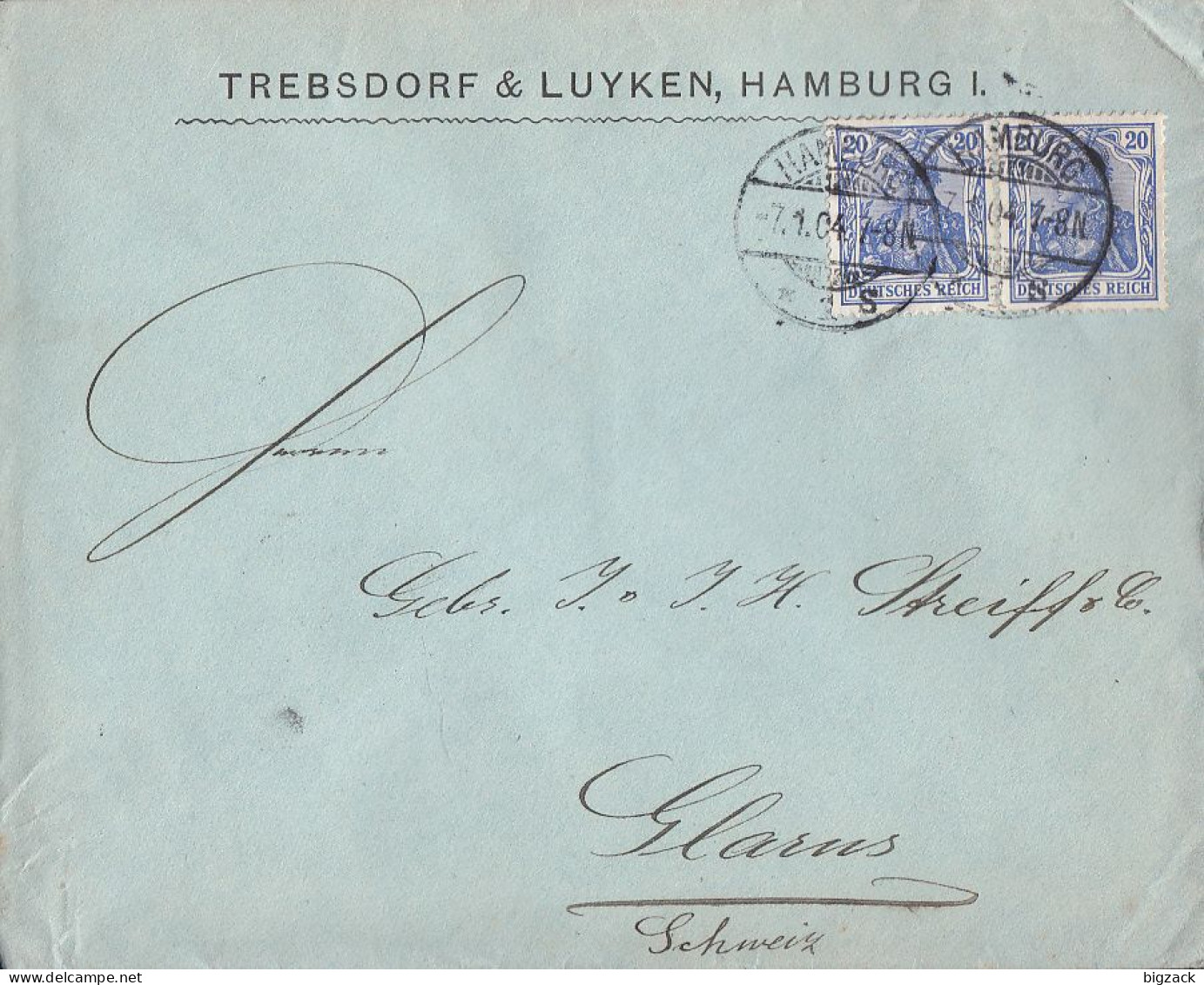 DR Brief Mef Minr.2x 72a Hamburg 7.1.04 Gel. In Schweiz Geprüft - Storia Postale