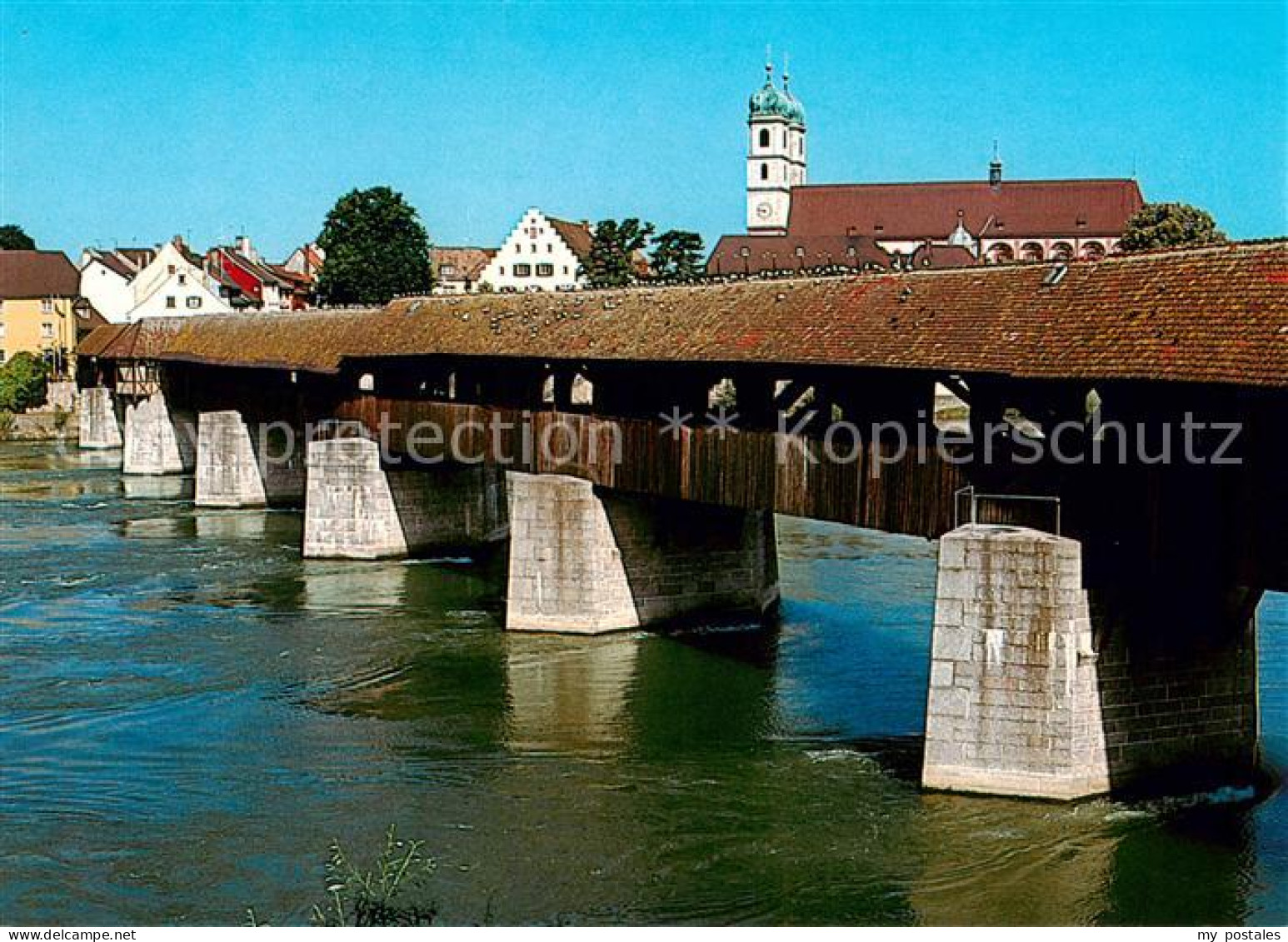 73789512 Bad Saeckingen Hochrhein Alte Holzbruecke Zur Schweiz Mit St Fridolins  - Bad Saeckingen