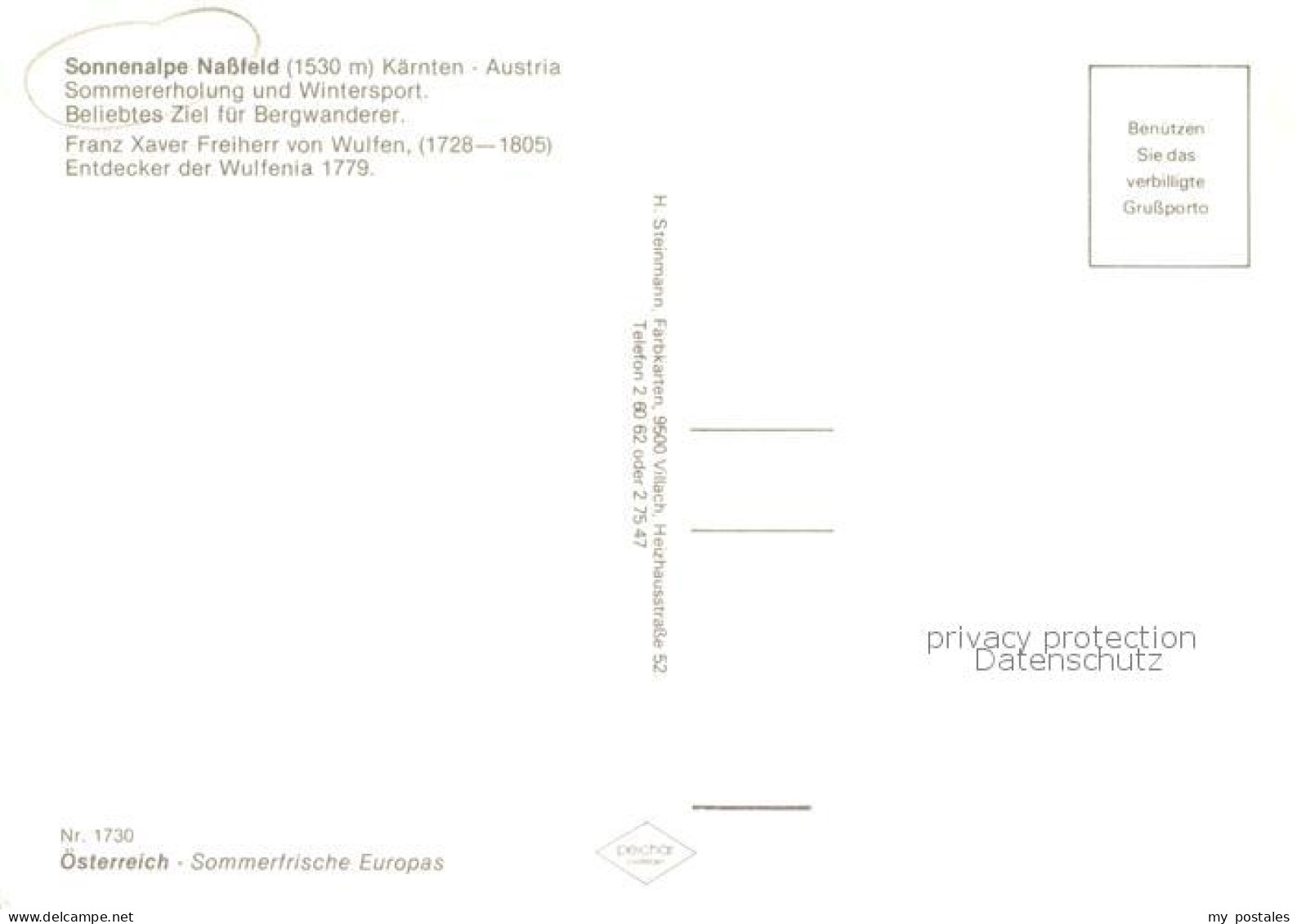 73789493 Nassfeld Kaernten AT Sonnenalpe Franz Xaver Freiherr Von Wulfen Wulfeni - Autres & Non Classés