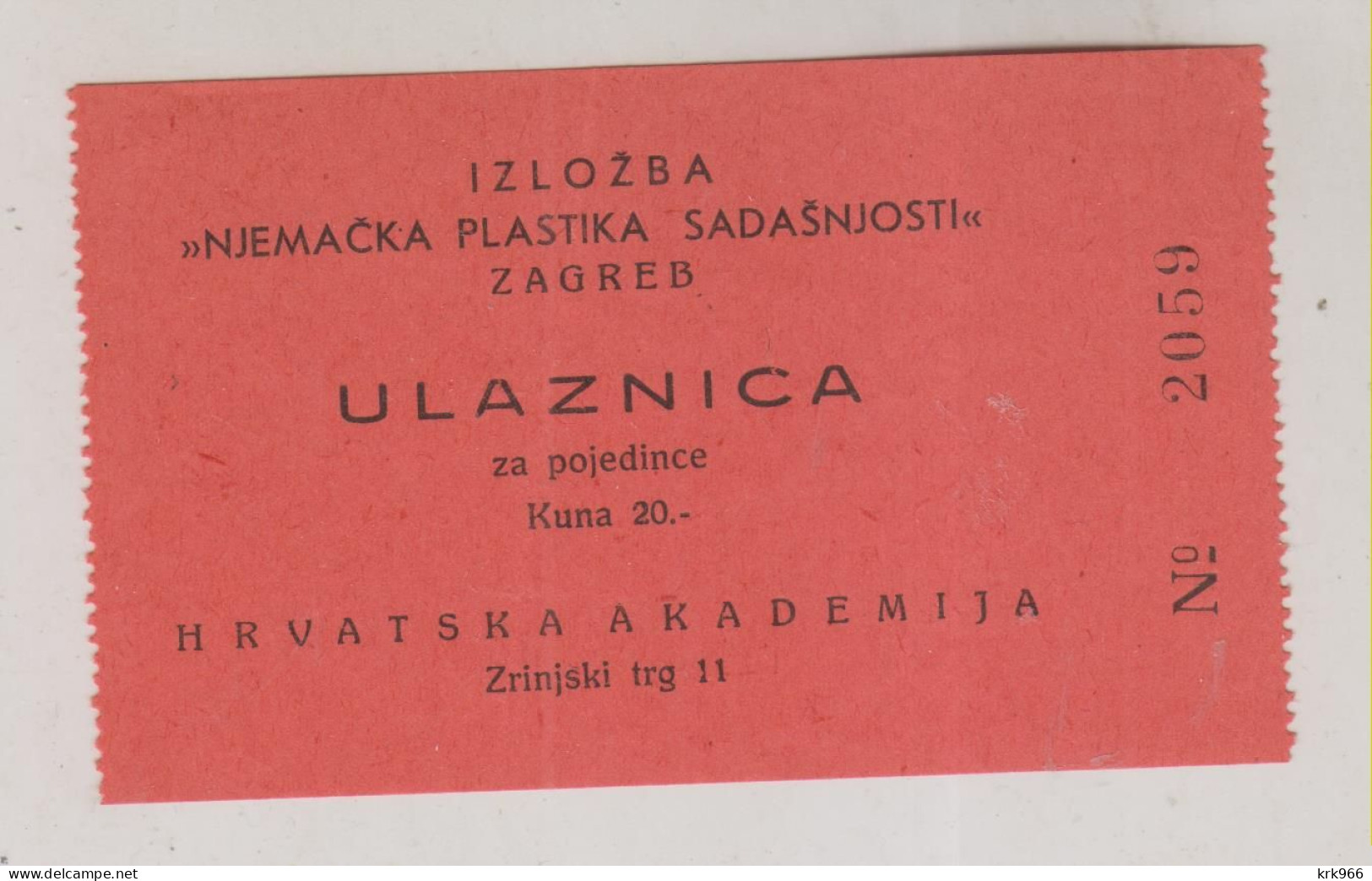 CROATIA WW II, 1942 GERMAN PLASTIC EXPO  ,ticket - Croatie