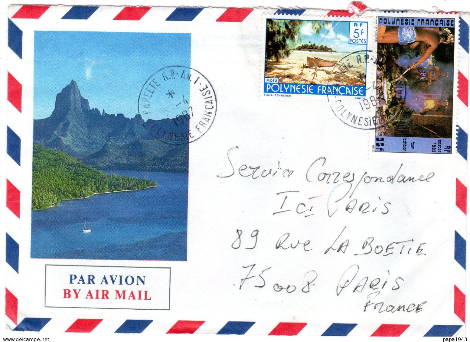 1987  CAD  De PAPEETE R P  Timbre 5f + 35f - Lettres & Documents