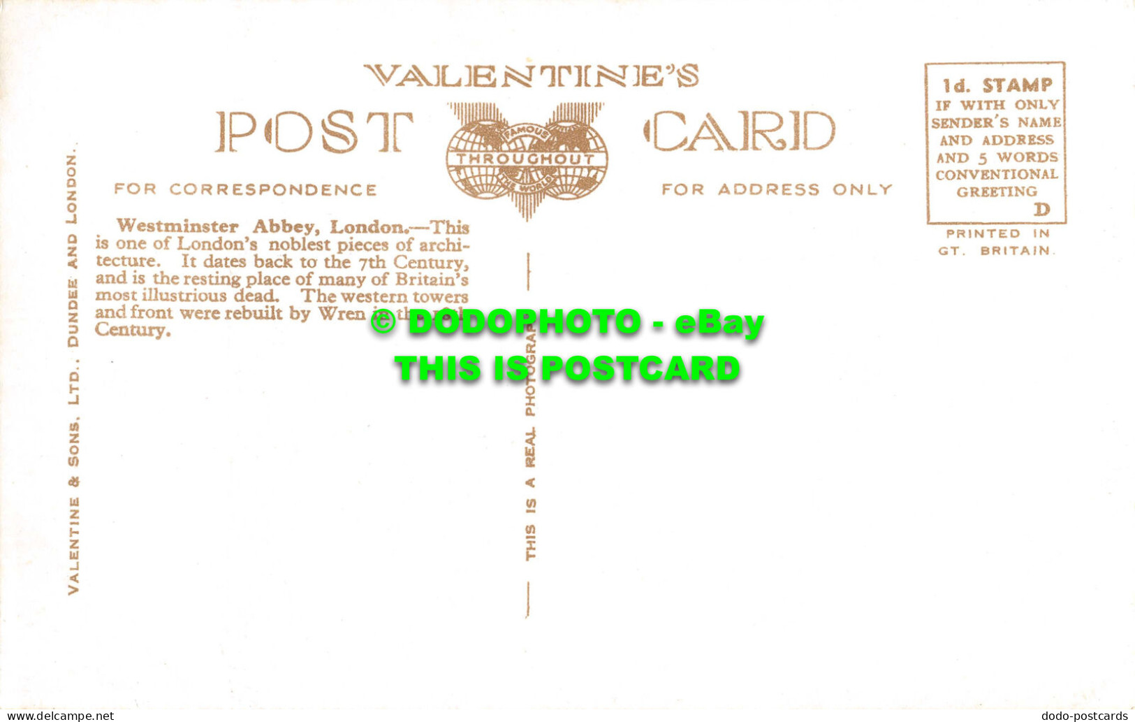 R529846 London. Westminster Abbey. Valentine. RP - Other & Unclassified