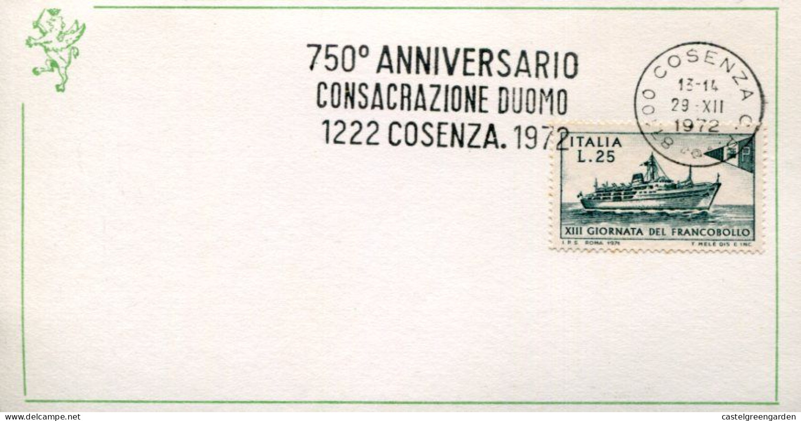 X0246 Italia Special Postmark 1972 Cosenza, 750° Anniversario Consacrazione Duomo Cosenza 1222/1972 - Ohne Zuordnung