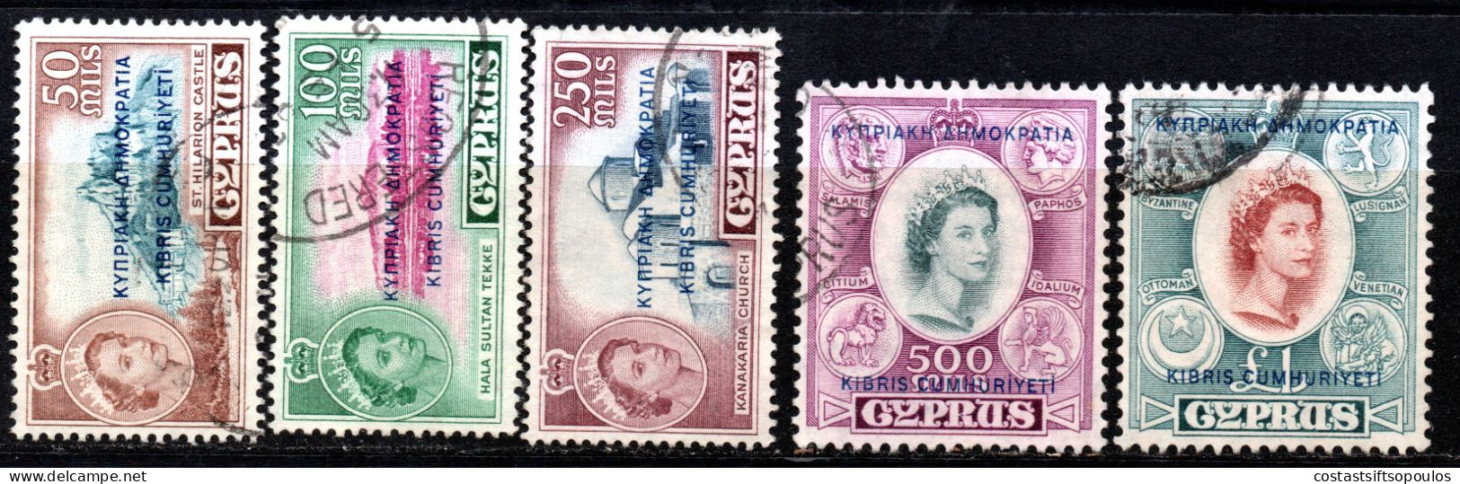 2959. CYPRUS 1960 DEFINITIVE HIGH VALUES SG.198-202 - Gebruikt