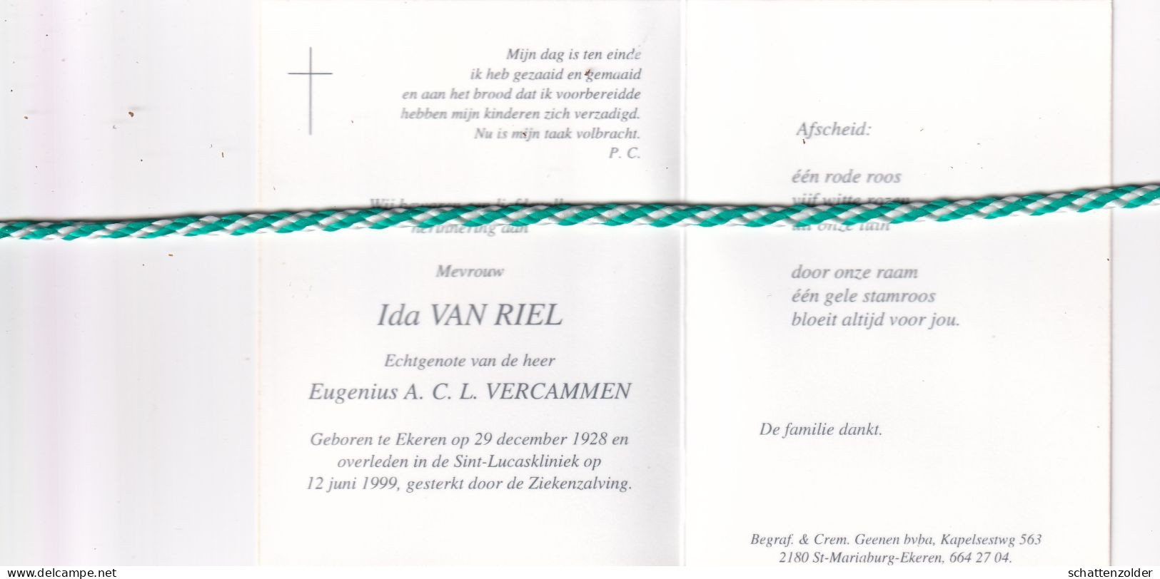 Ida Van Riel-Vercammen, Ekeren 1928, 1999. Foto - Avvisi Di Necrologio