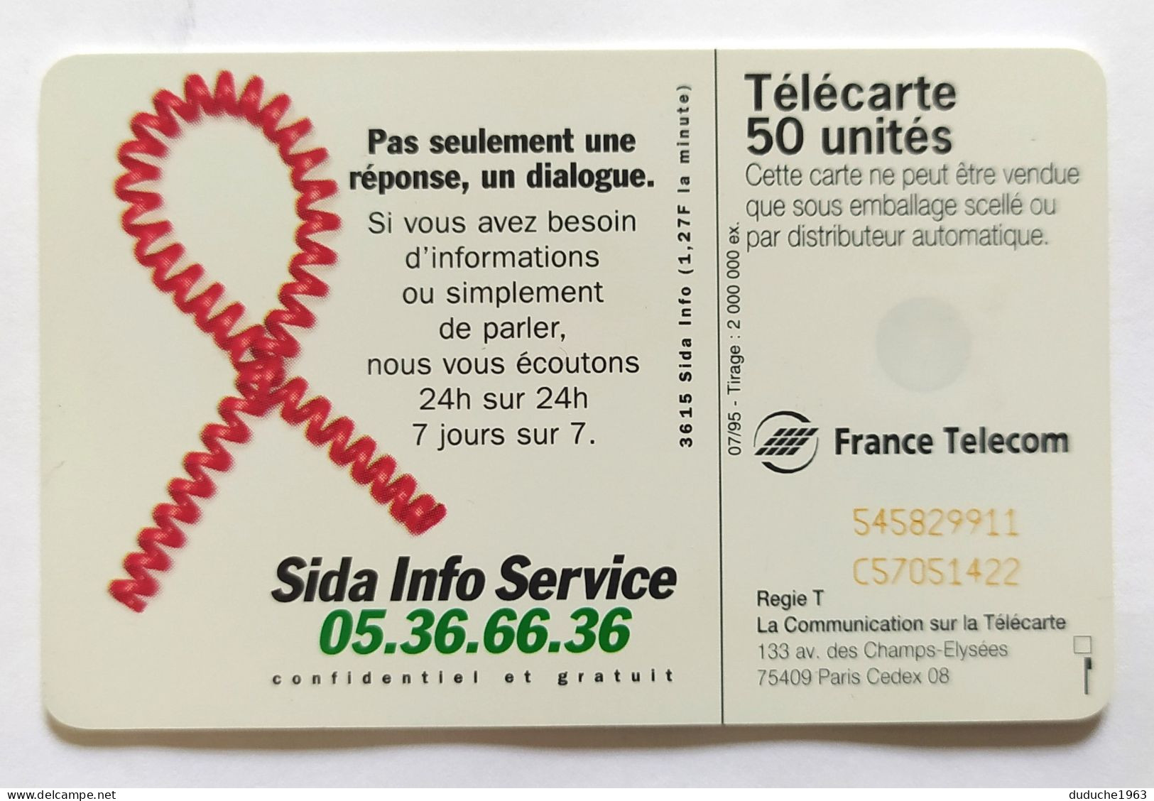 Télécarte France - Sida Info Service - Sin Clasificación