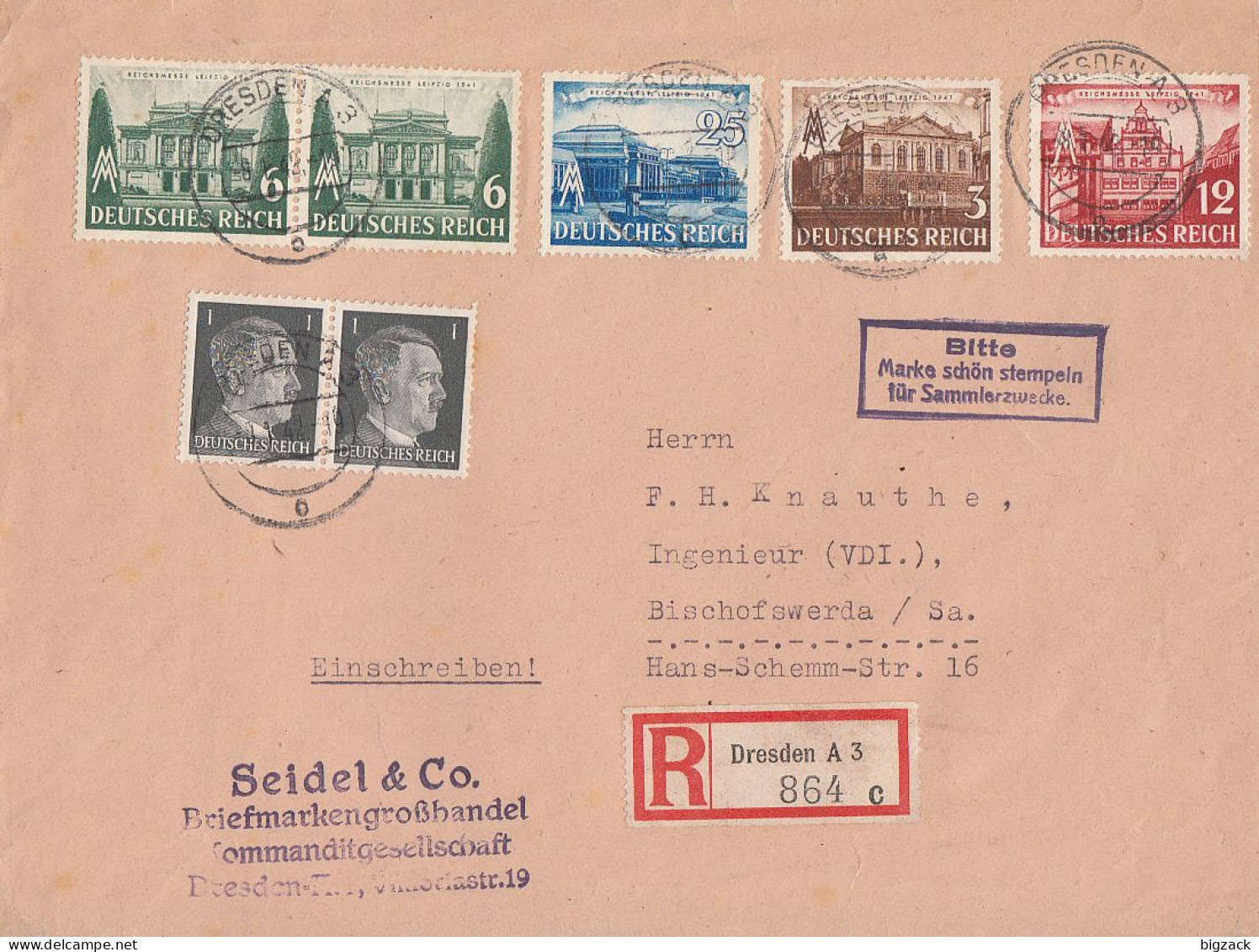 DR R-Brief Mif Minr.764,2x 765,766,767,2x 781 Dresden Gel. Nach Bischofswerda - Briefe U. Dokumente