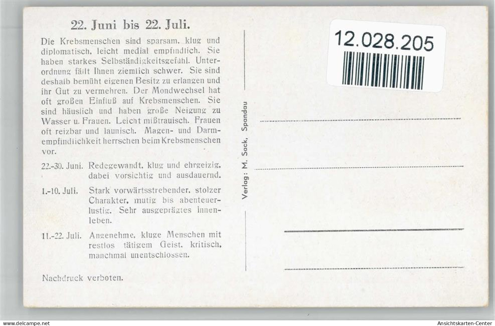 12028205 - Sternzeichen Krebs - Ca 1942 AK - Sonstige & Ohne Zuordnung