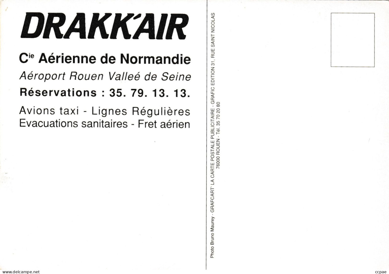 DRAKK'AIR Cie Aérienne De Normandie Aéroport De Rouen - Avion Taxi - 1946-....: Moderne