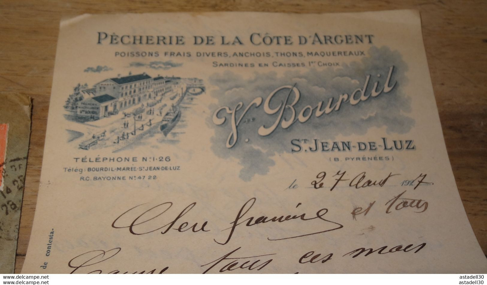 Facture Et Enveloppe Pecherie De La Cote D'argent, Bourdil, SAINT JEAN DE LUZ  ..... Z1-........ Caisse-21 - 1900 – 1949