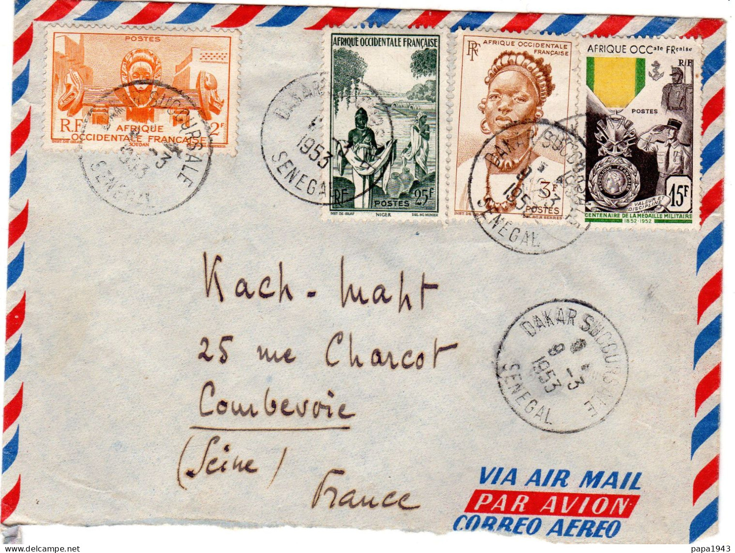 1953  CAD  DAKAR SUCCURSALE  Timbres  2f + 25f + 3f + 15f - Sénégal (1960-...)